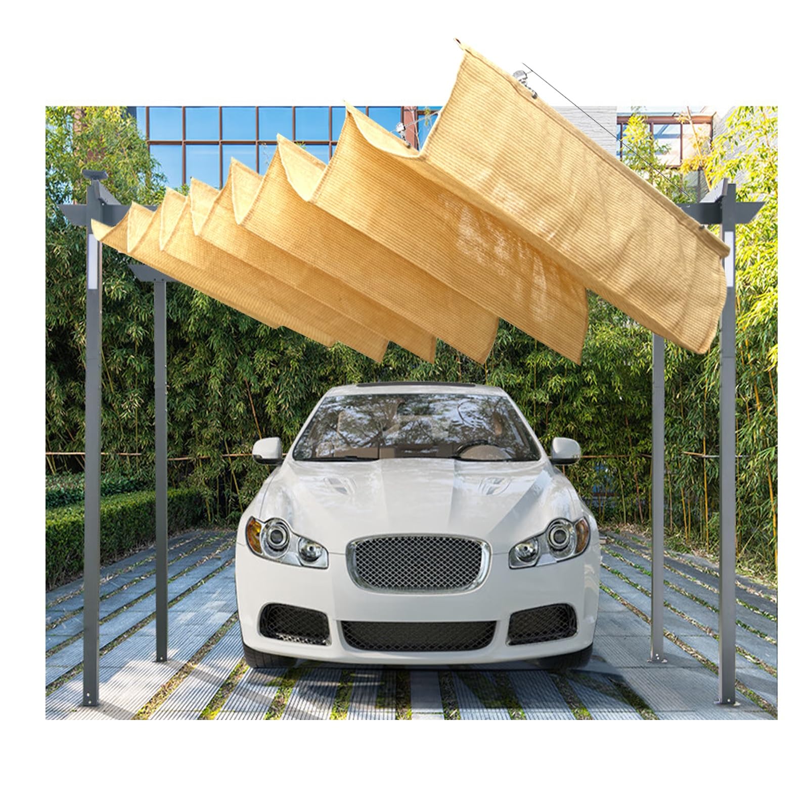 Toldo de vela de sombra ondulada transpirable con sistema retráctil manual