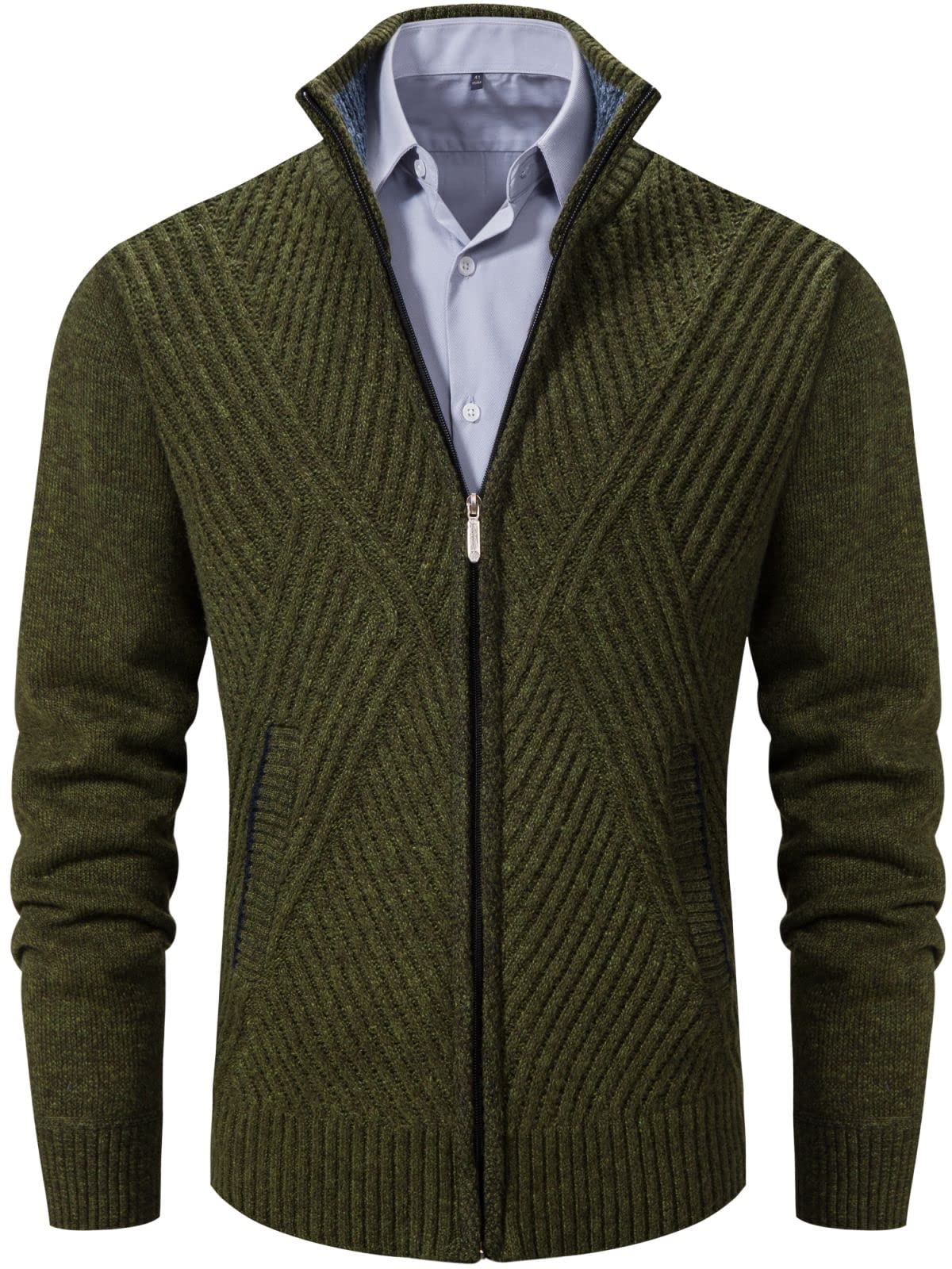 VtuAOL Men's Cardigan Sweaters Full Zip Sweaters Stand Collar Casual Knitted Cardigan with Pockets