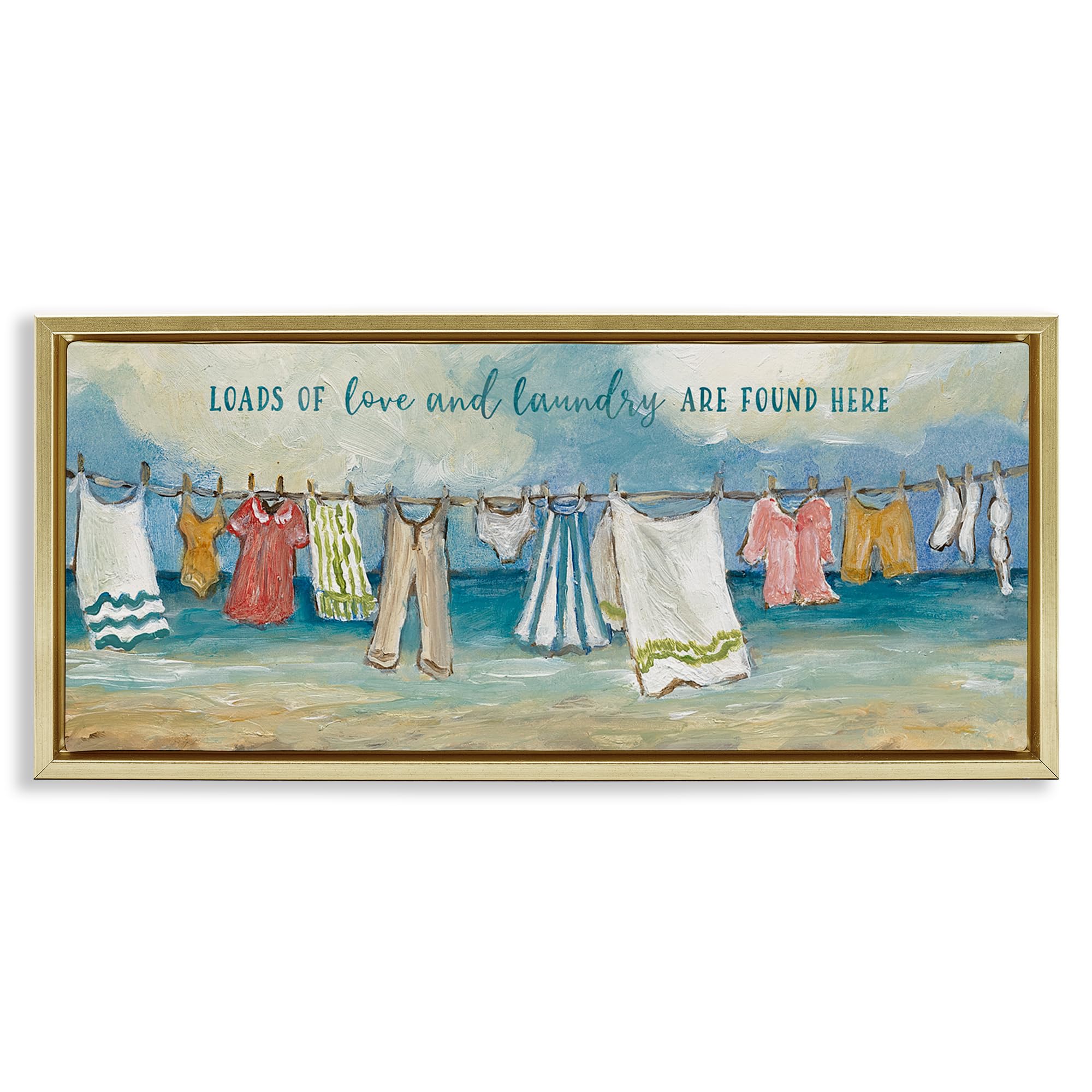 Stupell Industries Metallic Gold (Matte) 'Laundry By The Sea'| Floating Frame Canvas Art