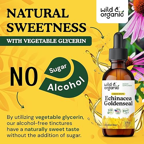 Miniatura 6 de Wild & Organic Echinacea Goldenseal - Suplemento de apoyo inmunológico con extracto de raíz de equinácea de sello dorado, tintura vegana, sin azúcar