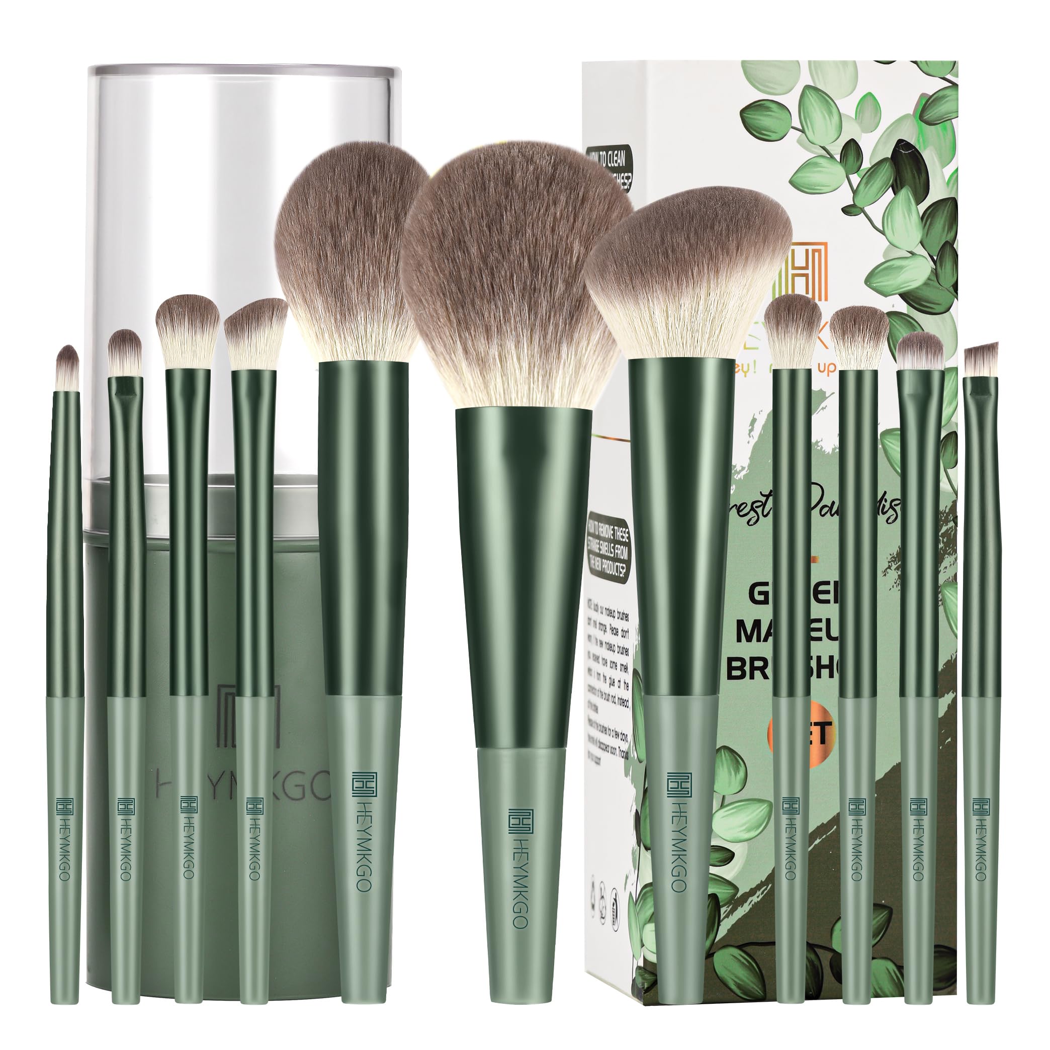HEYMKGO Set Brochas de Maquillaje Profesional Pinceles Maquillaje Makeup Brushes Synthetic Kabuki con Contenedor Redondo para Base de Maquillaje Rubor Sombra de Ojos Poder Facial
