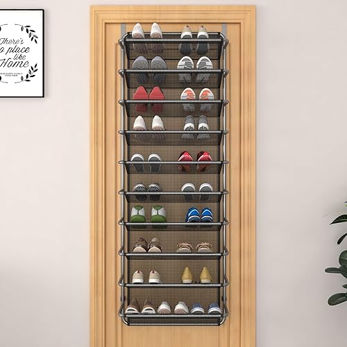 Miniatura 4 de Zapatero de 10 niveles sobre la puerta, organizador de zapatos colgante para almacenamiento de zapatos, zapatero de puerta para armario, despensa,