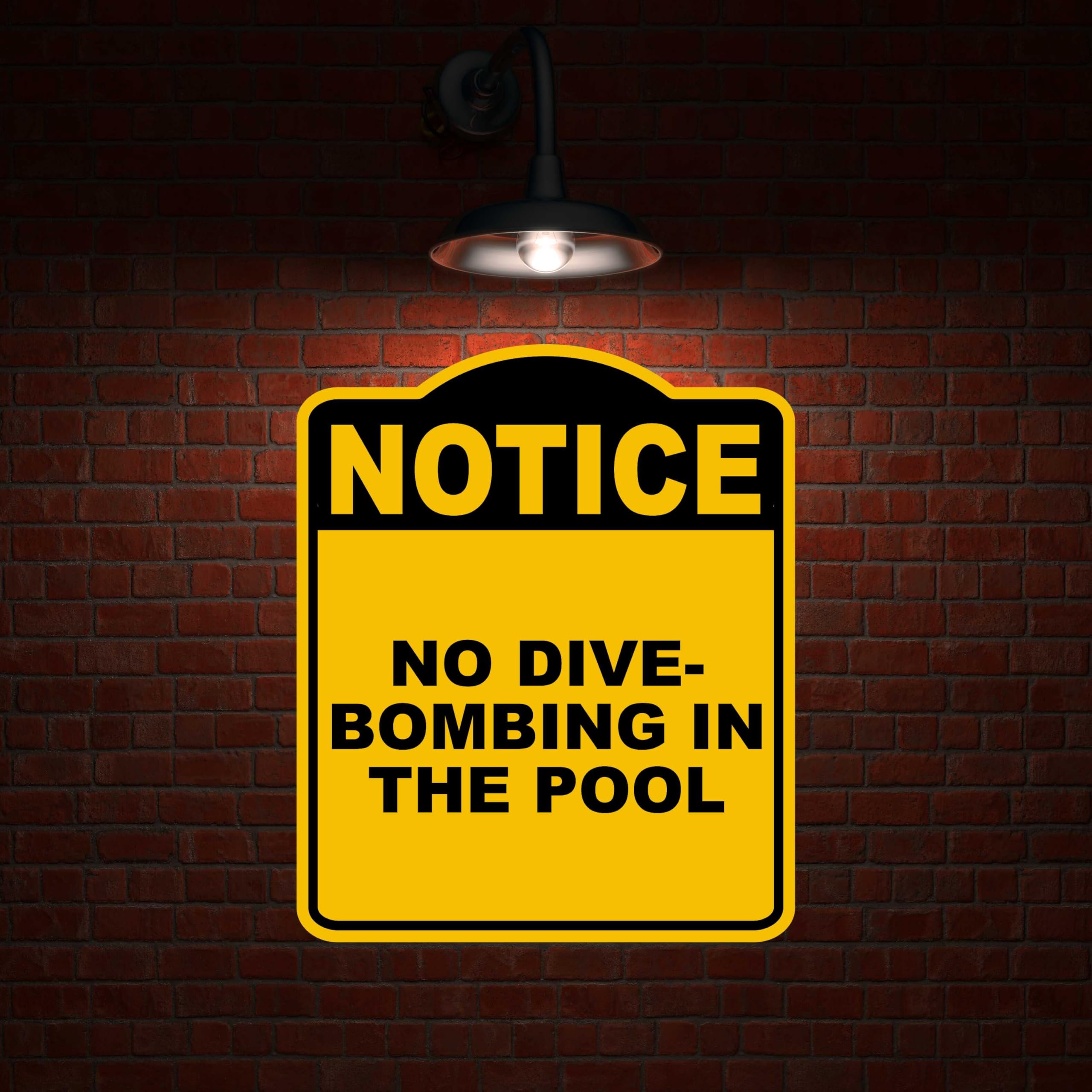 NO DIVE-BOMBING IN THE POOL Notice Yellow Black Aluminum Composite Sign 8.5 x 10 inches
