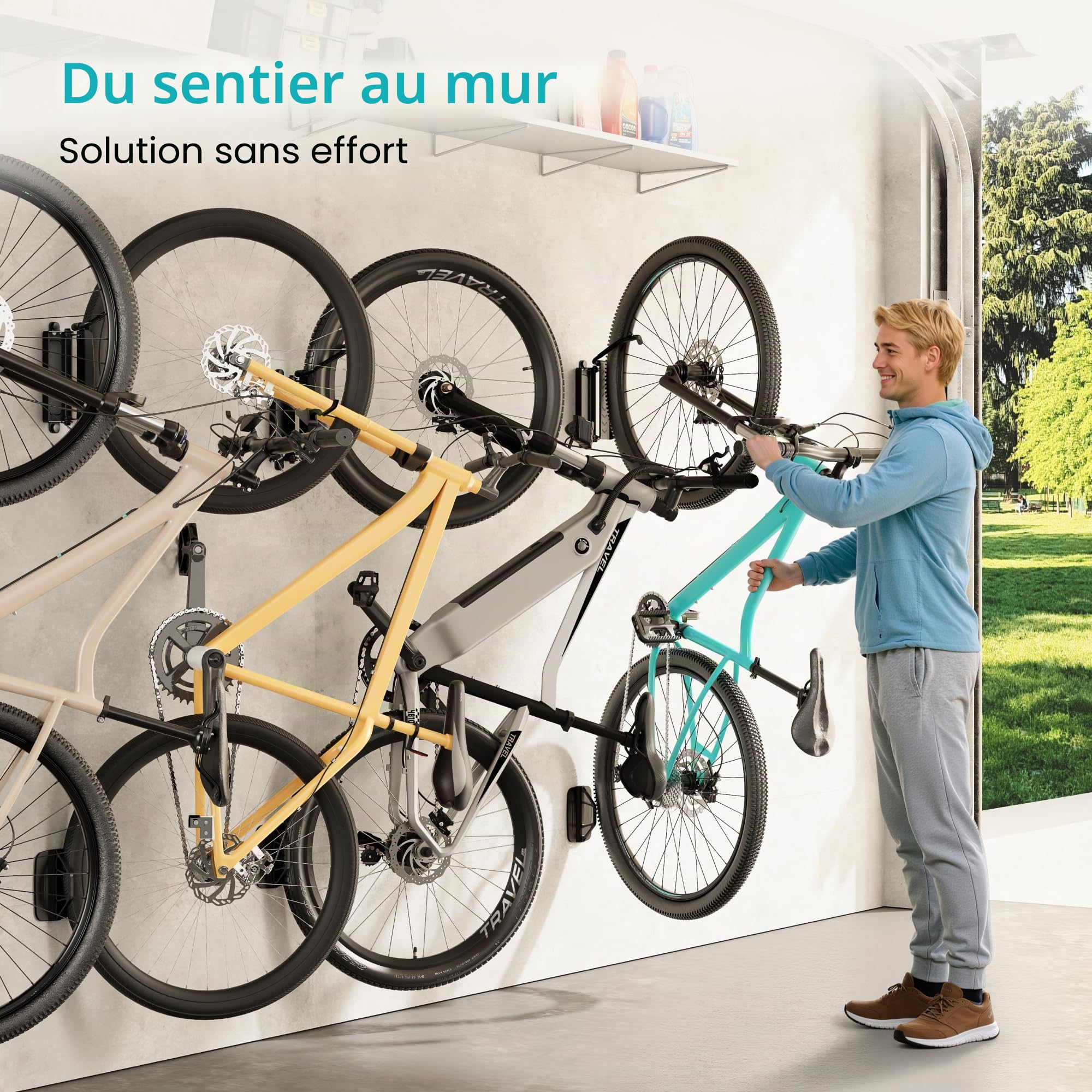 PEGZONE Support Mural Vélo Pivotant, 35 kg, 4 Pièce | Support Mural Vélo Réglable pour Garage, Gain de Place, Support Robuste, Noir