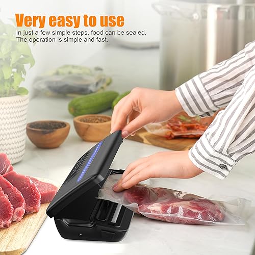 Miniatura 2 de Sellador al vacío, máquina selladora al vacío con potente 80 Kpa, eliminación rápida de aire, máquina selladora al vacío de alimentos 8 en 1,