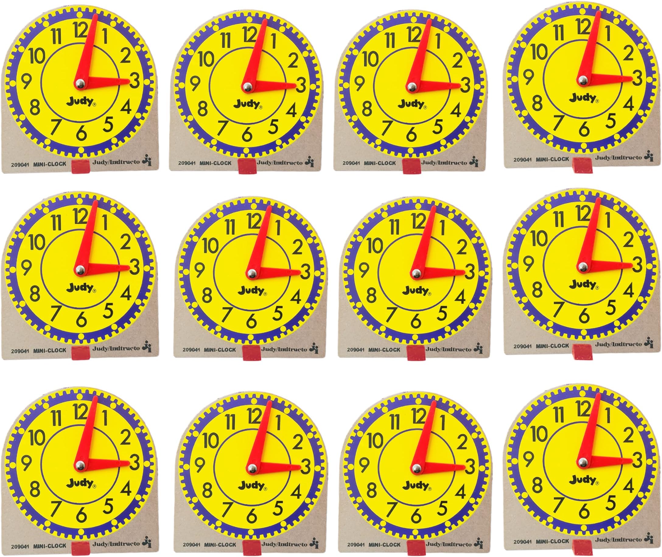 Judy Carson Dellosa 12 Mini Judy Clocks Set, 4" x 4" Learning Clock for Kids Ages 4-8, Kids Analog Clock for Teaching Time, Teaching Time Activity Set for Schools, Homeschool and Daycare