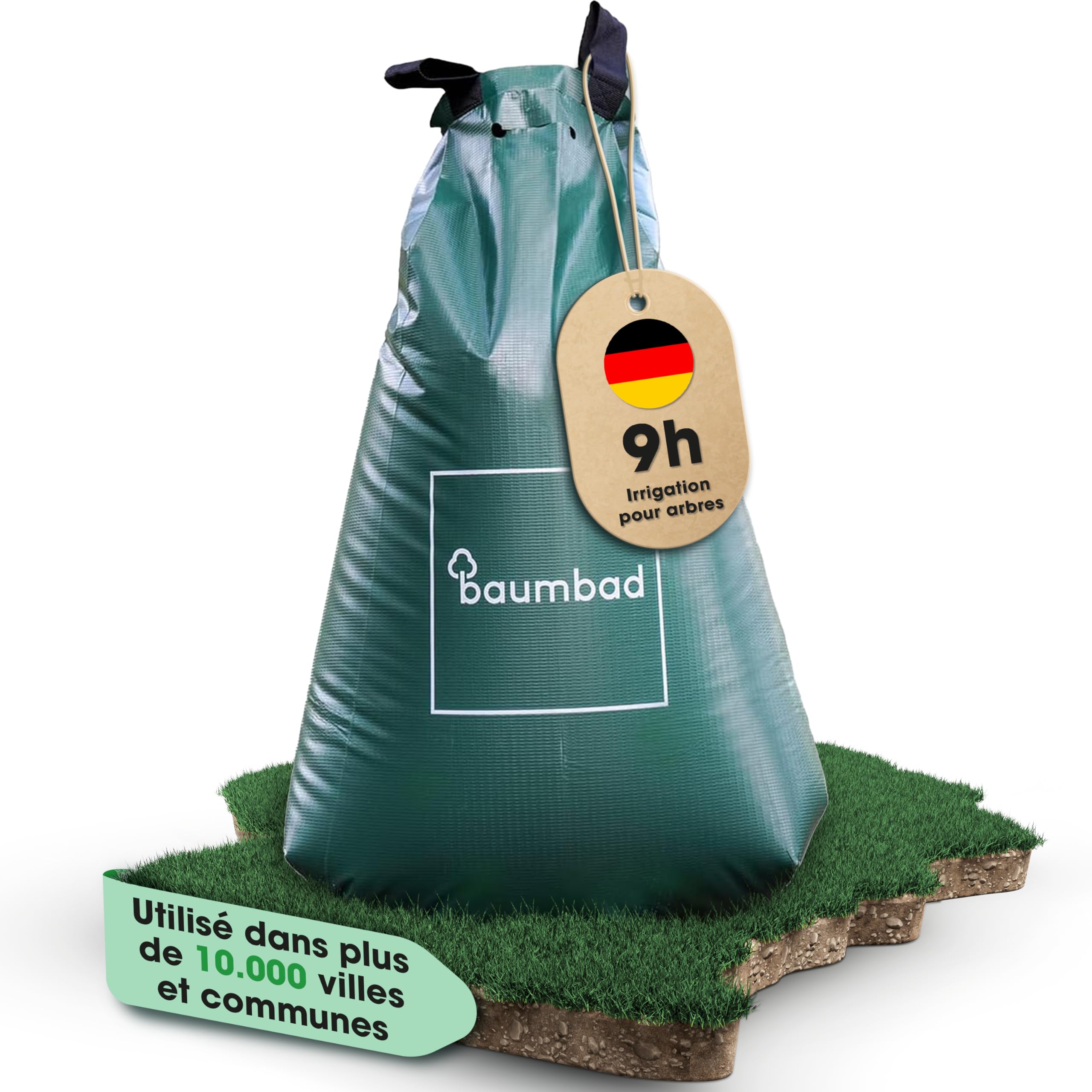 baumbad | 1 sac d'irrigation pour arbres pour un système d'irrigation à long terme | Sac à eau robuste de 75 litres/sac d'irrigation, en PVC résistant aux UV, support de plantes pour les étés chauds