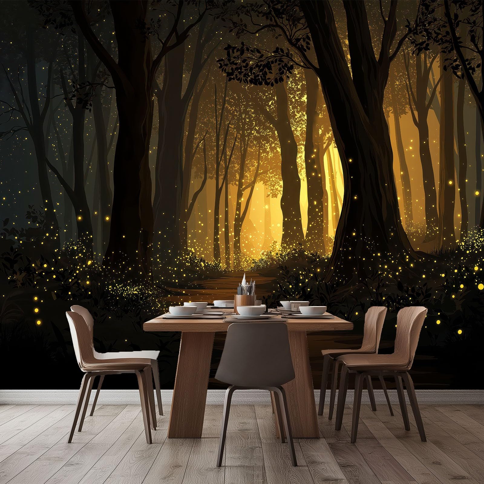 Papel Pintado Mural Dibujos Animados Bosque Luciérnagas 250An x 175Al cm, Decoración de Pared Fotográfica Anime para Salón Dormitorio Oficina Habitación Infantil - Poster Mural Fácil de Instalar