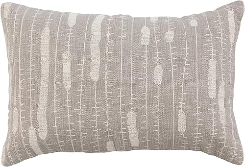Creative Co-Op Fundas de almohada de algodón con bordado lumbar, color gris y crema, 24 pulgadas de largo x 16 pulgadas de ancho x 0 pulgadas de