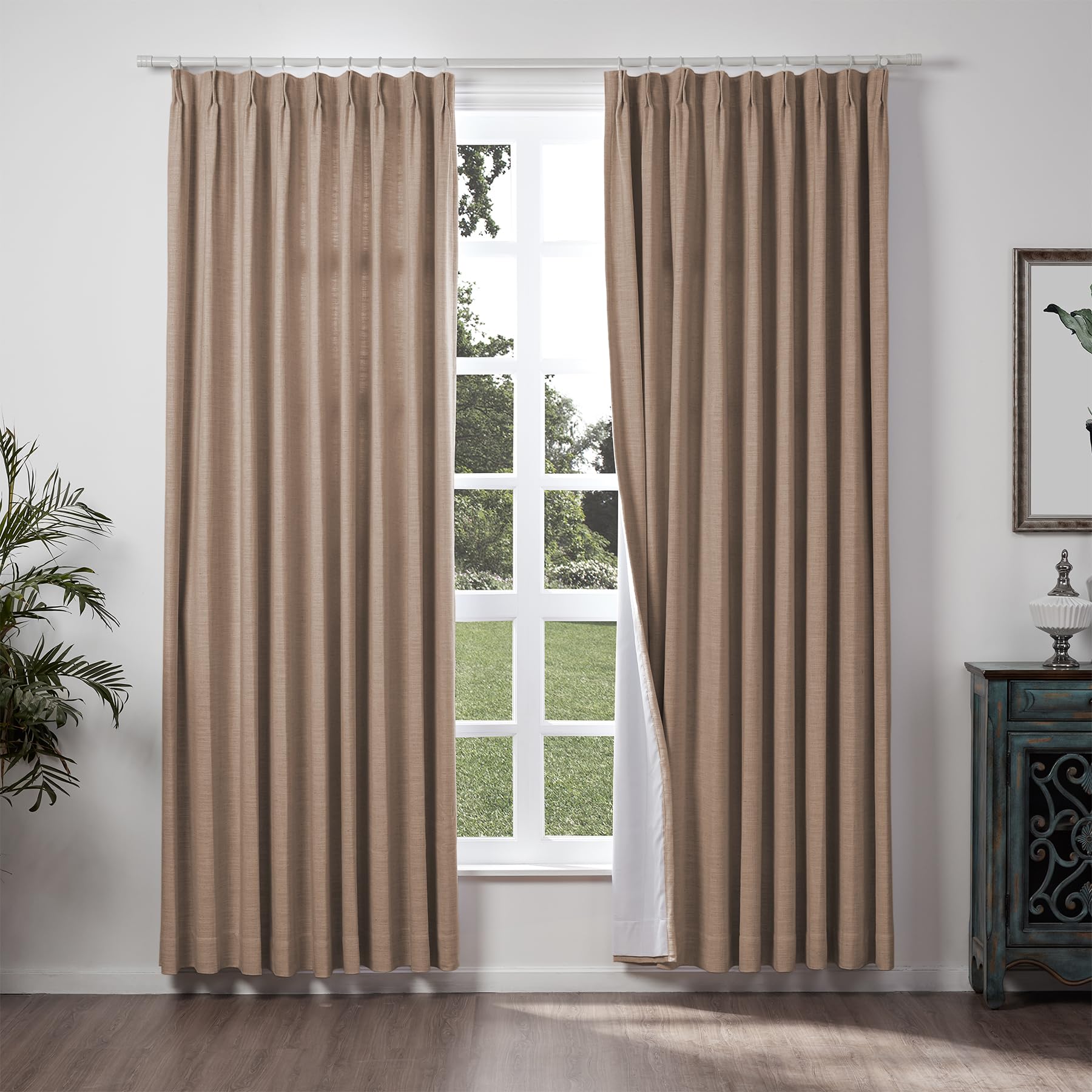 ChadMade 72" W x 102" L Polyester Linen Drapes with Blackout Thermal Lining Pinch Pleat Curtain for Sliding Door Patio Door Living Room Bedroom, (1 Panel) Rust Brown โ image 1