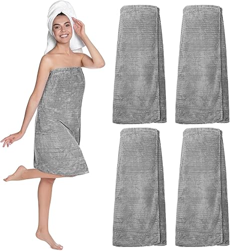 Miniatura 1 de 4 toallas de spa para mujer, bata de spa con cierre ajustable, parte superior elástica, envolturas ligeras para baño y ducha (gris, rayas)