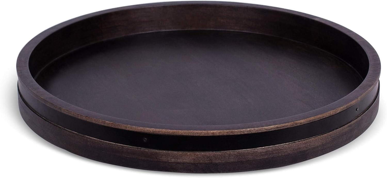 BIRDROCK HOME Wooden Lazy Susan Turntable - Spice Rack Organizer for Kitchen Table, Dining, Pantry and Countertop - Rotating Tray for Condiments - with Burnished Iron Accents - 18" Large, Black