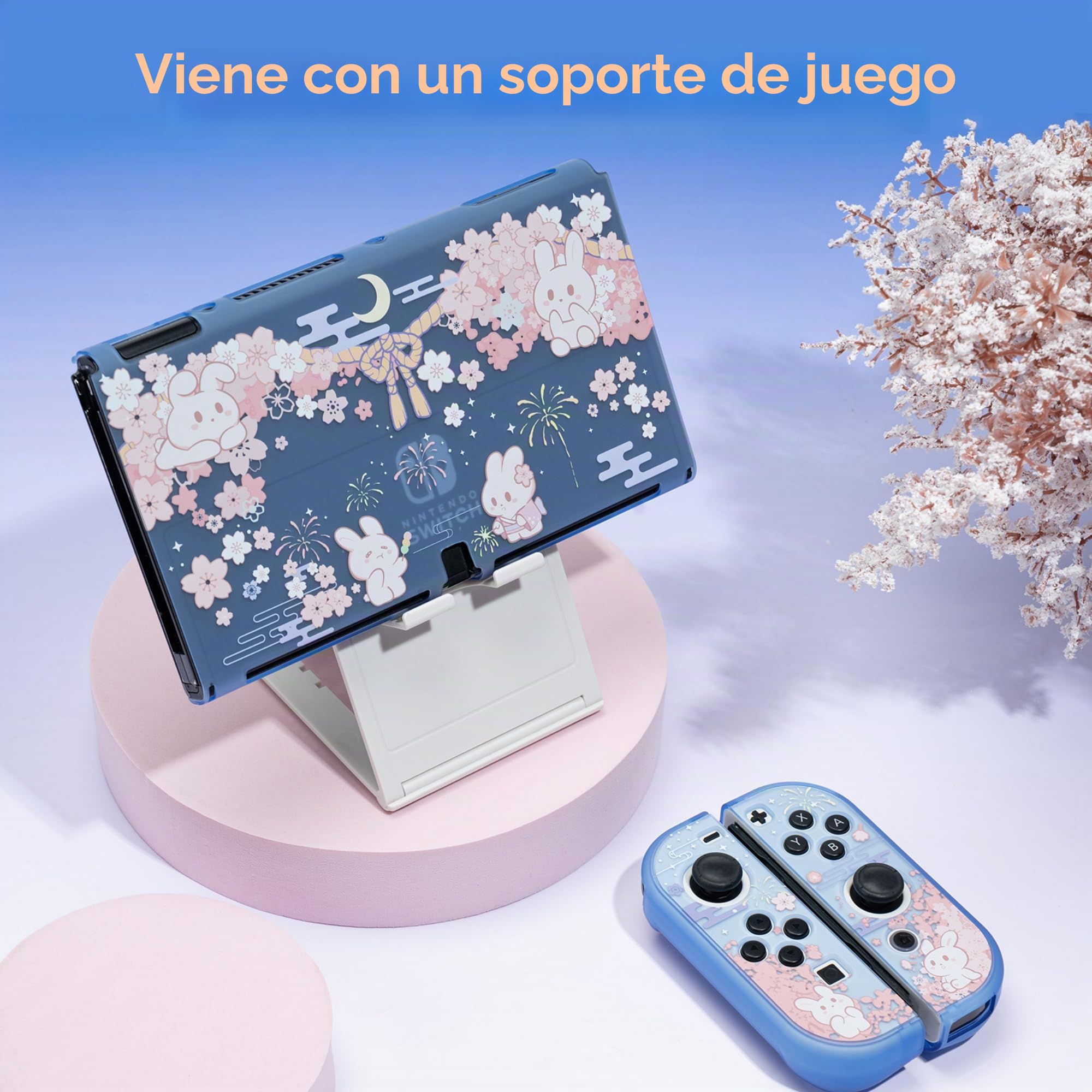 GeekShare Funda protectora rígida de policarbonato para Switch OLED modelo Cute Bunny Slim Cover Case compatible con Nintendo Switch OLED - Conejo Sakura morado