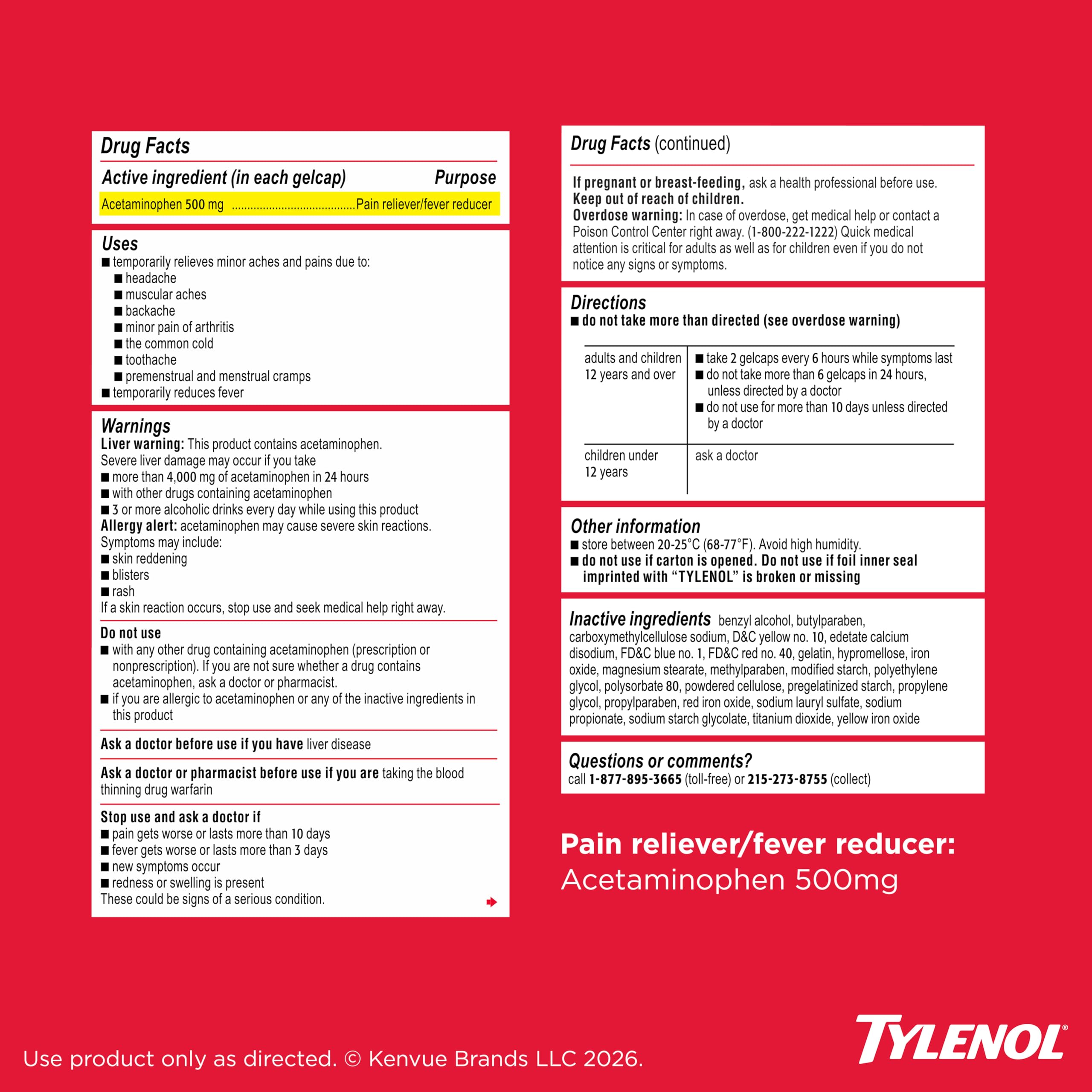 Tylenol Extra Strength Rapid Release Gels, 500 mg Acetaminophen, 225 Ct — Amazon image 8