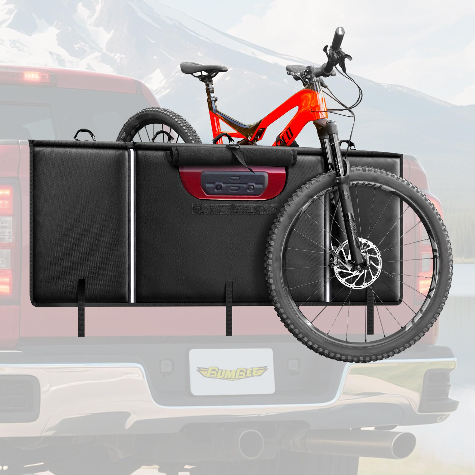 Bumbee Tailgate Bike Pad for 5 Mountain Bikes, with Rear Camera Window, Reflective Strips and 2 Tool Pocket