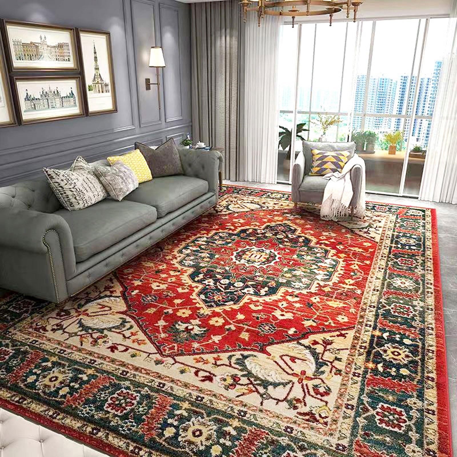Tapis lavable en machine rouge 90x150 cm pour salon et chambre