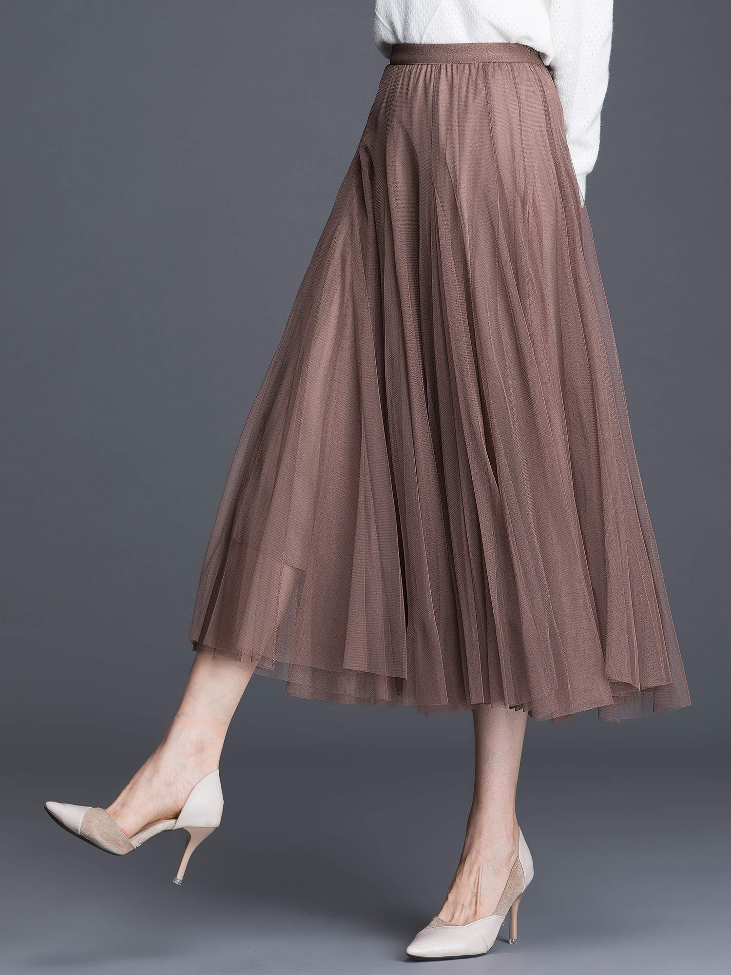 Donna Tulle Midi Gonna Plissettata Elastico Alta Vita Elegante per Festa Matrimoni