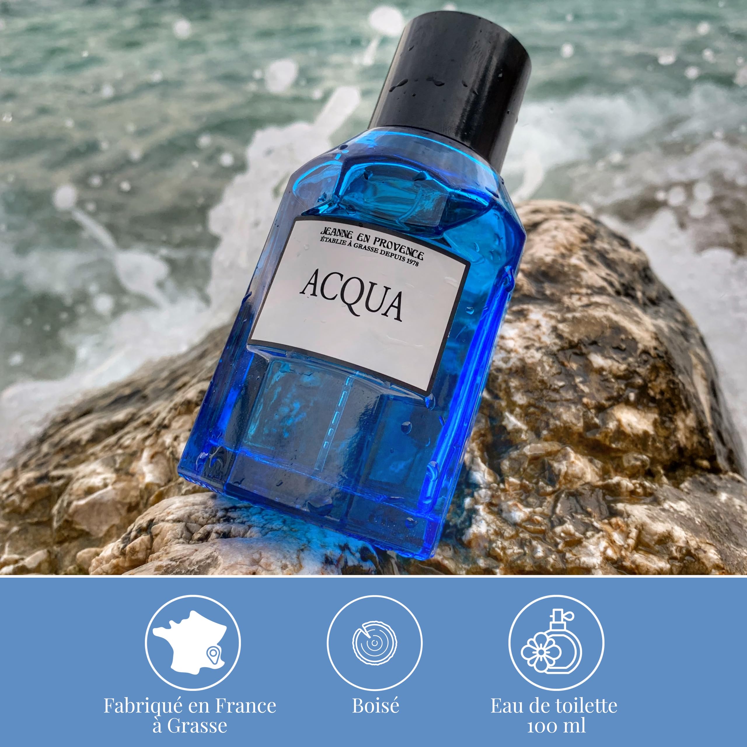 JEANNE EN PROVENCE - Perfumy Homme Acqua - woda toaletowa - butelka z rozpylaczem 100 ml - Wyprodukowano we Francji w Grasse