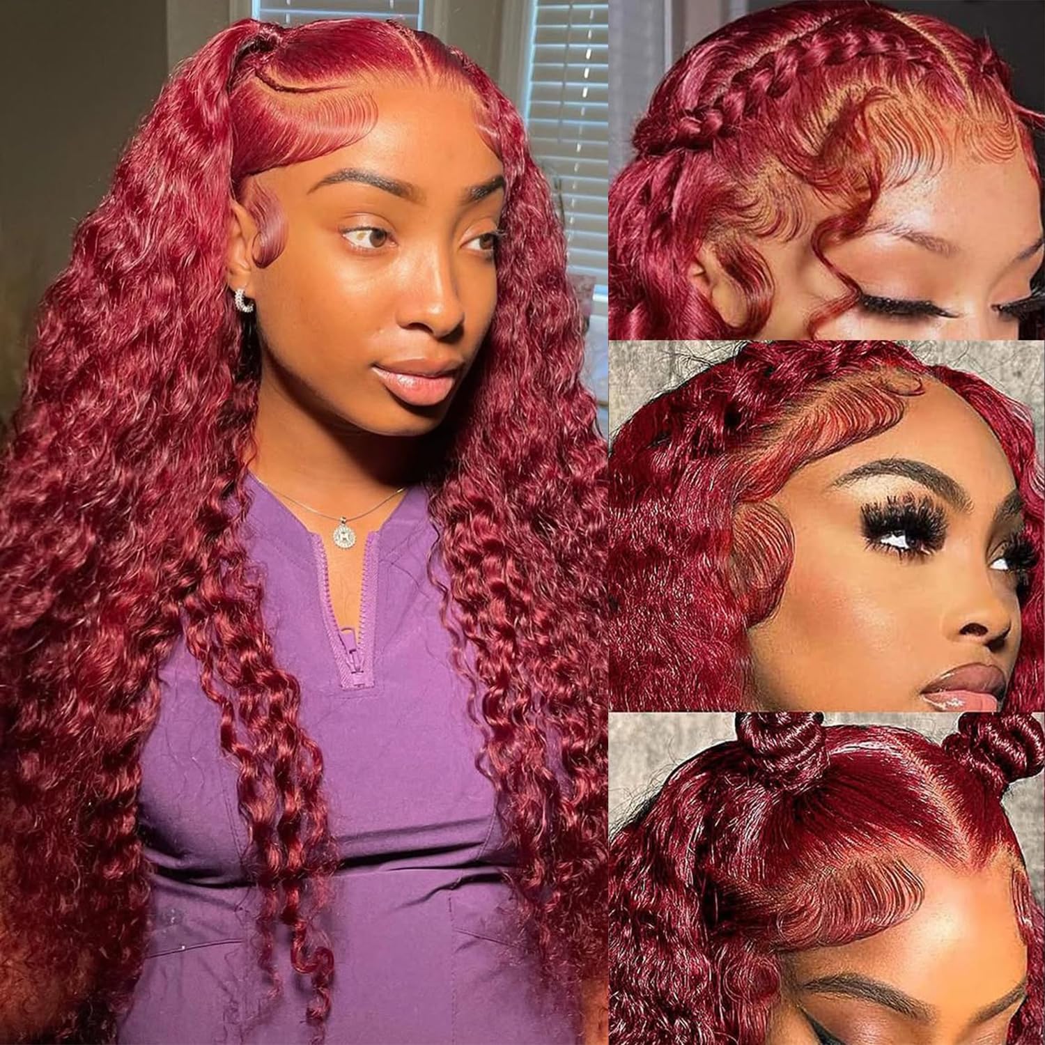 Simeider 26 Inch Burgundy Lace Front Wigs Human Hair 13x6 Deep Wave HD Lace Front Burgundy Curly Frontal Wigs Human Hair Pre Plucked 200 Density