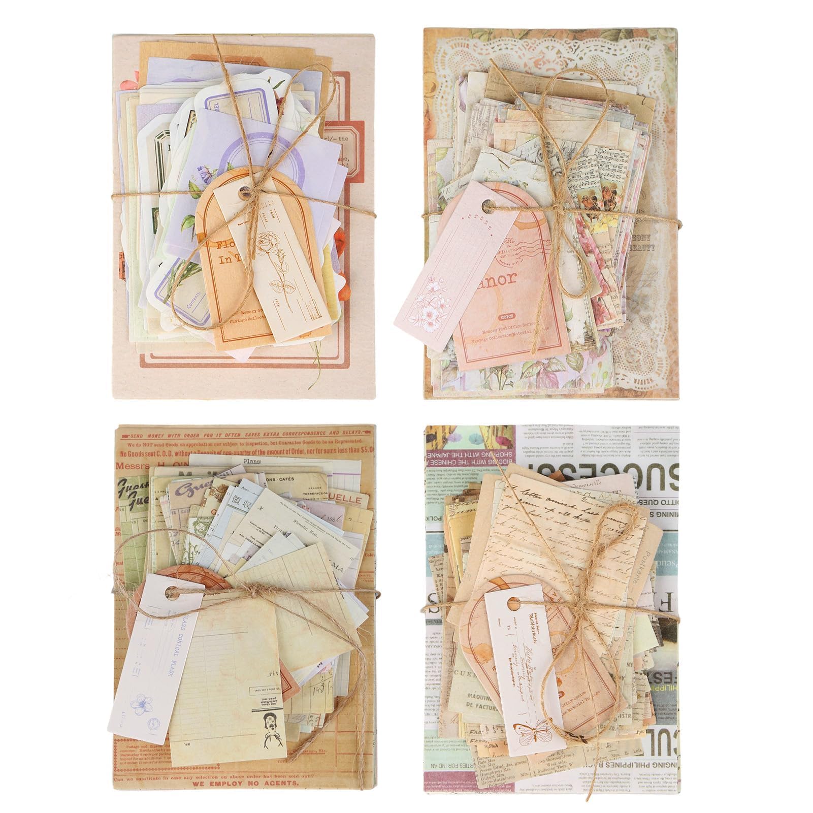 400Pcs Scrapbook Paper Supplies Kit 4 Pack Vintage Scrapbooking Papers Card Making Junk Journal Stickers Supplies for DIY Art Craft Album Drawing Bullet Journal Memo Collage Album Birthday Gift