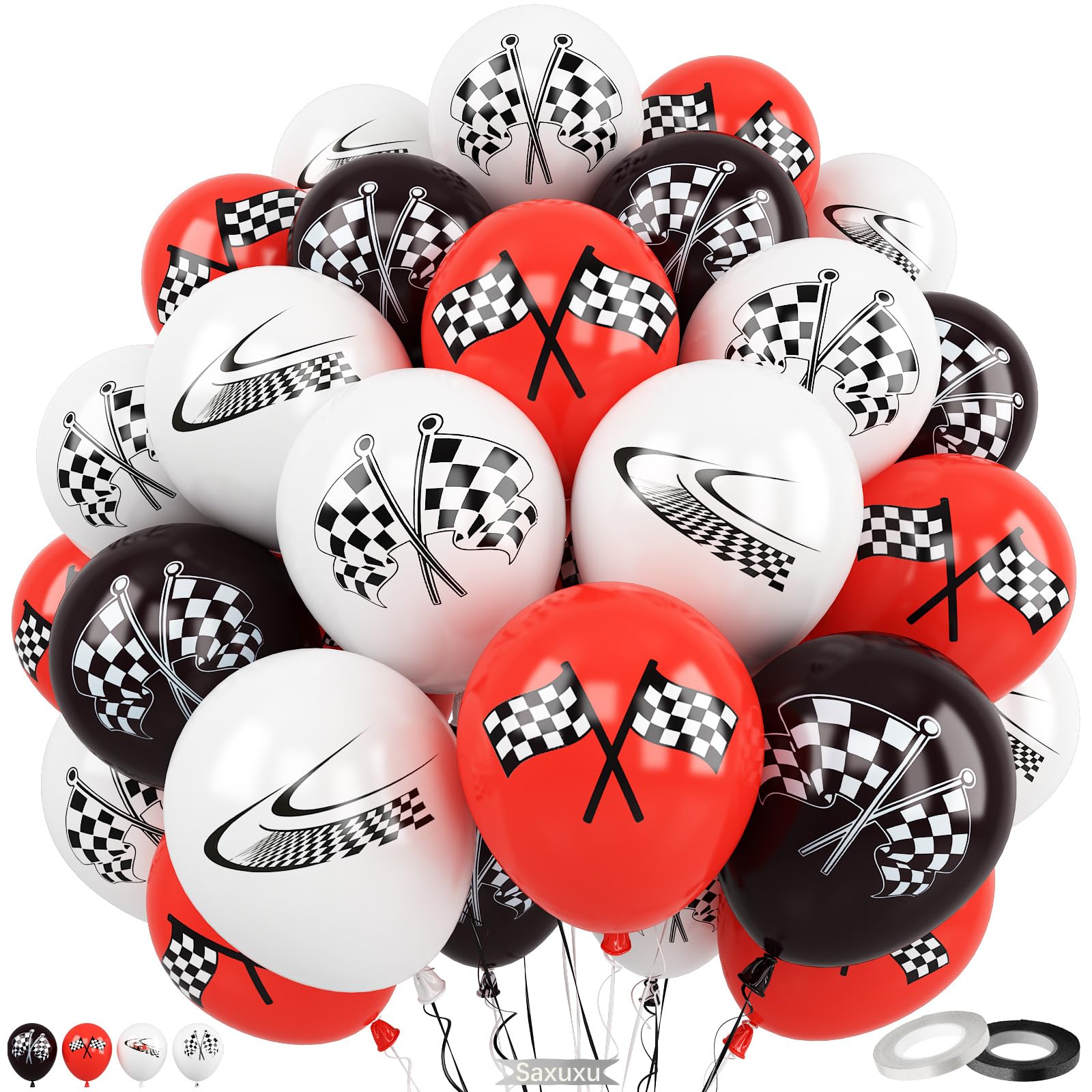 Race Car Balloons, 60Pcs 12 Inch Red Black White Checkered Flag Party Latex Balloons for Kids Boy Girl Racing Car Birthday Fast Party Decorations Baby