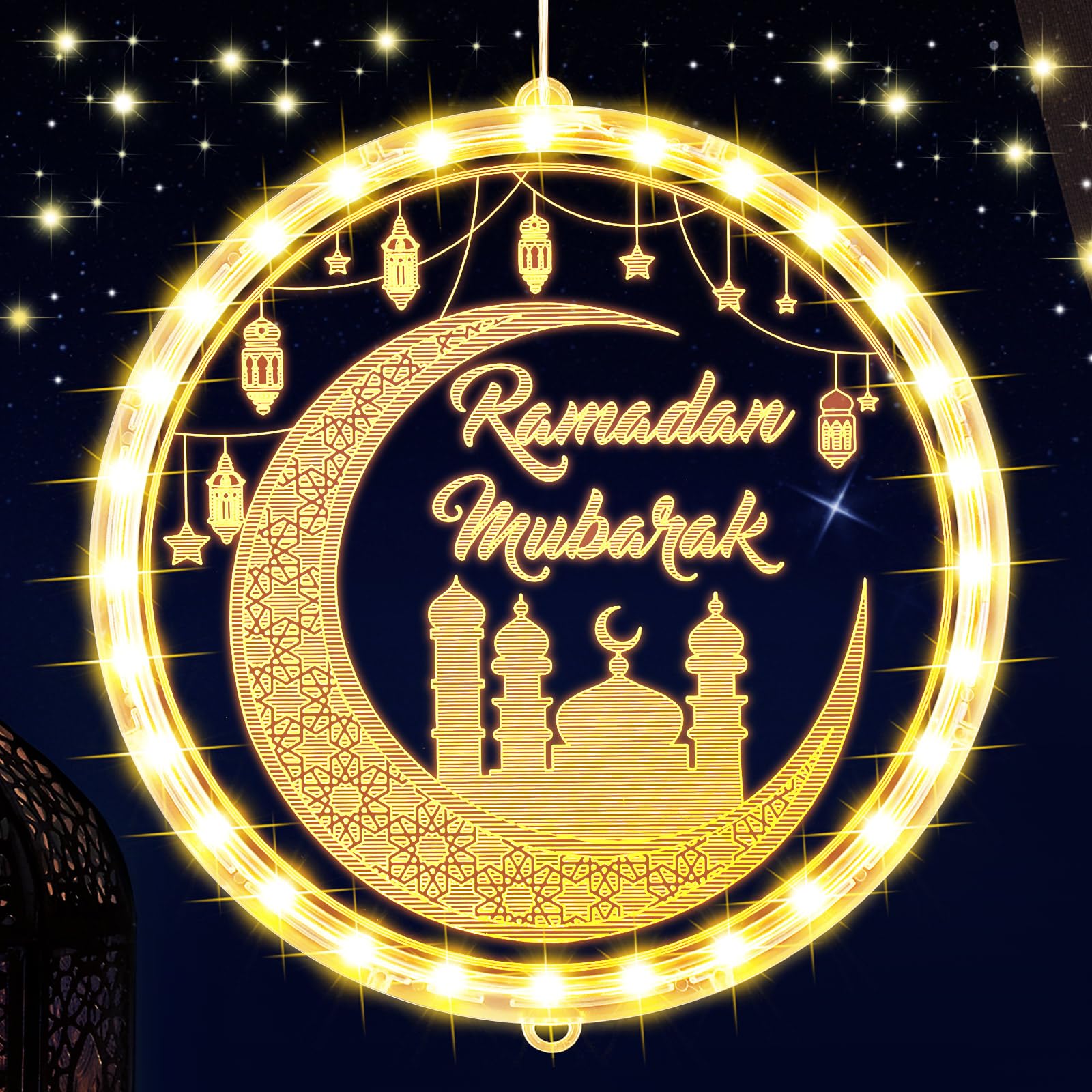 Lampe Ramadan Mubarak suspendue piles évite les câbles visibles - 7