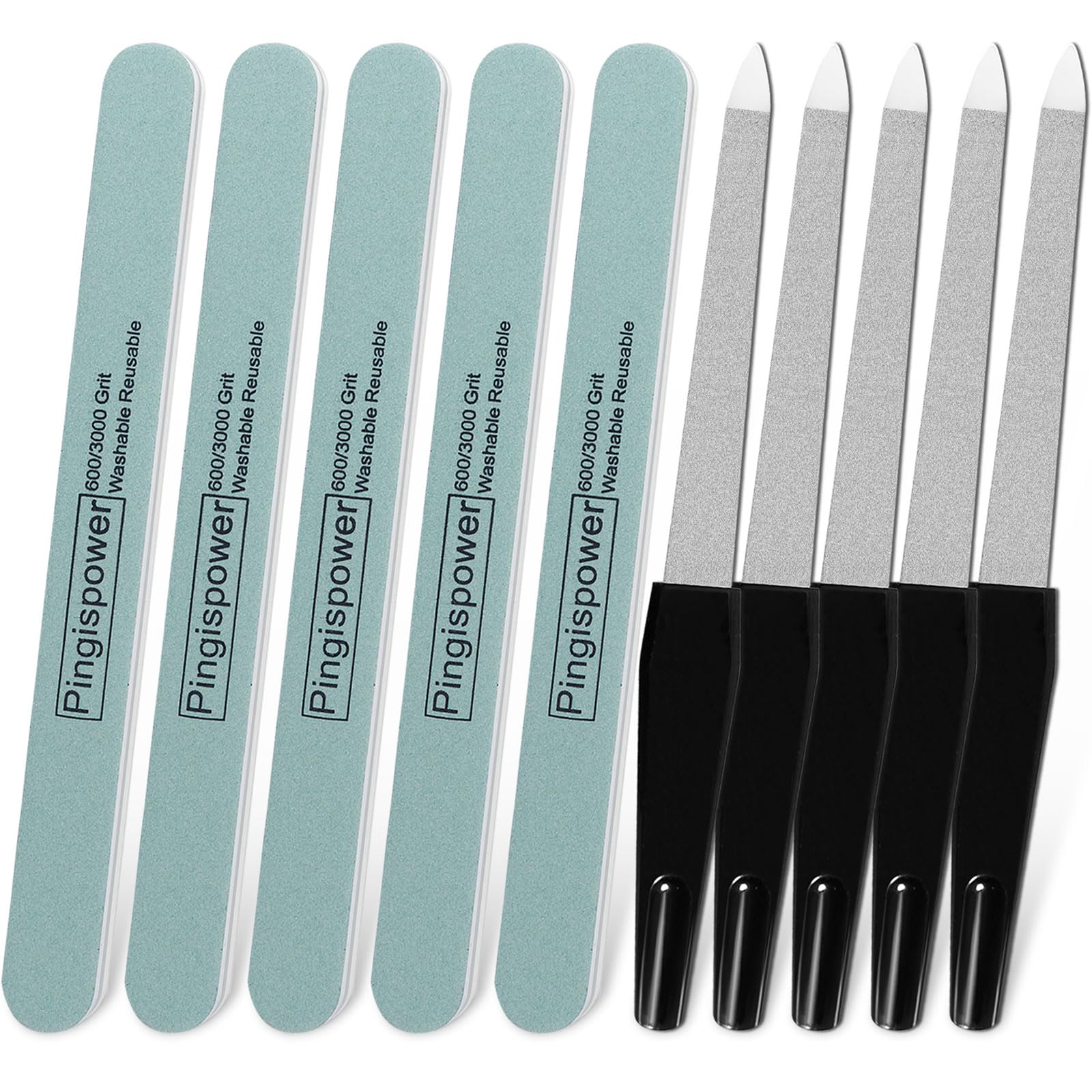 Pingispower Nail Files and Buffers (10 Pack), Professional Nail File & Buffer Block for Natural Nails, 600/3000 Grit Double Sided Reusable Manicure