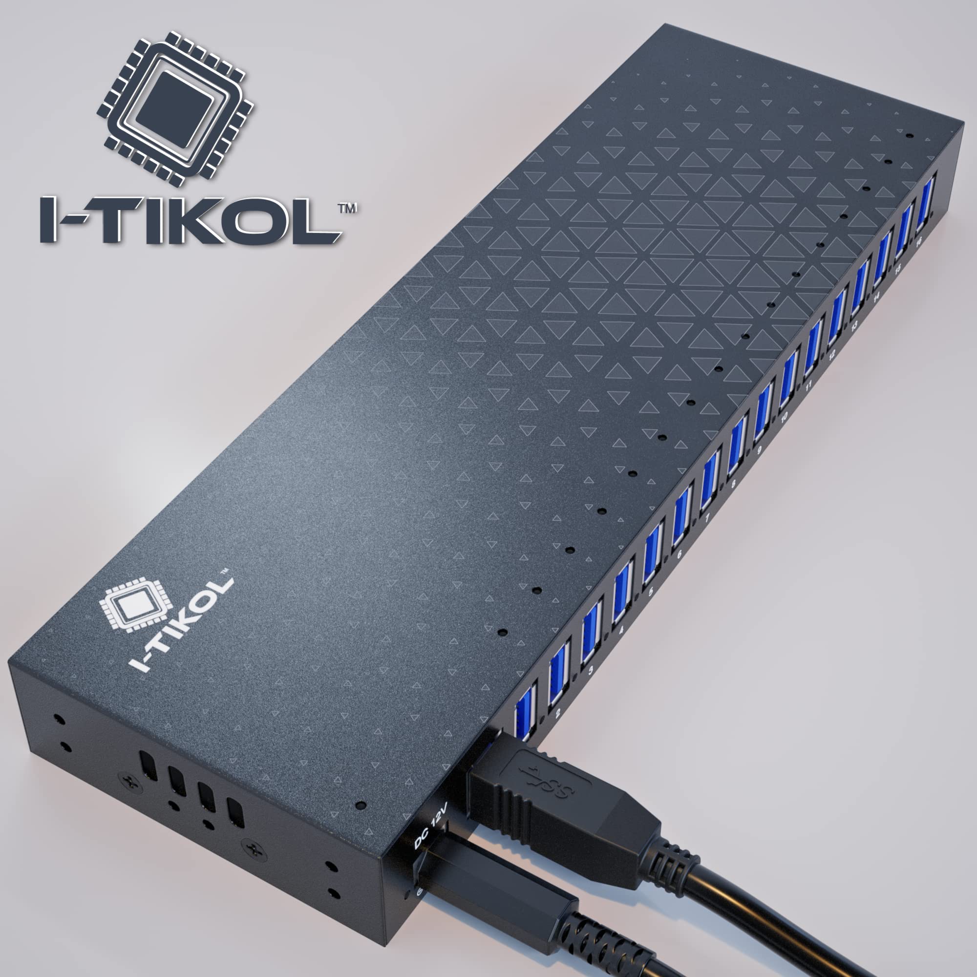Hub USB 3.0 con 16 porte alimentate con USB 3.0 in lega di alluminio con LED ad alta velocità - Hub da 5 Gbps per dispositivi multipli Protezione multi-sicurezza Splitter USB per laptop e PC.