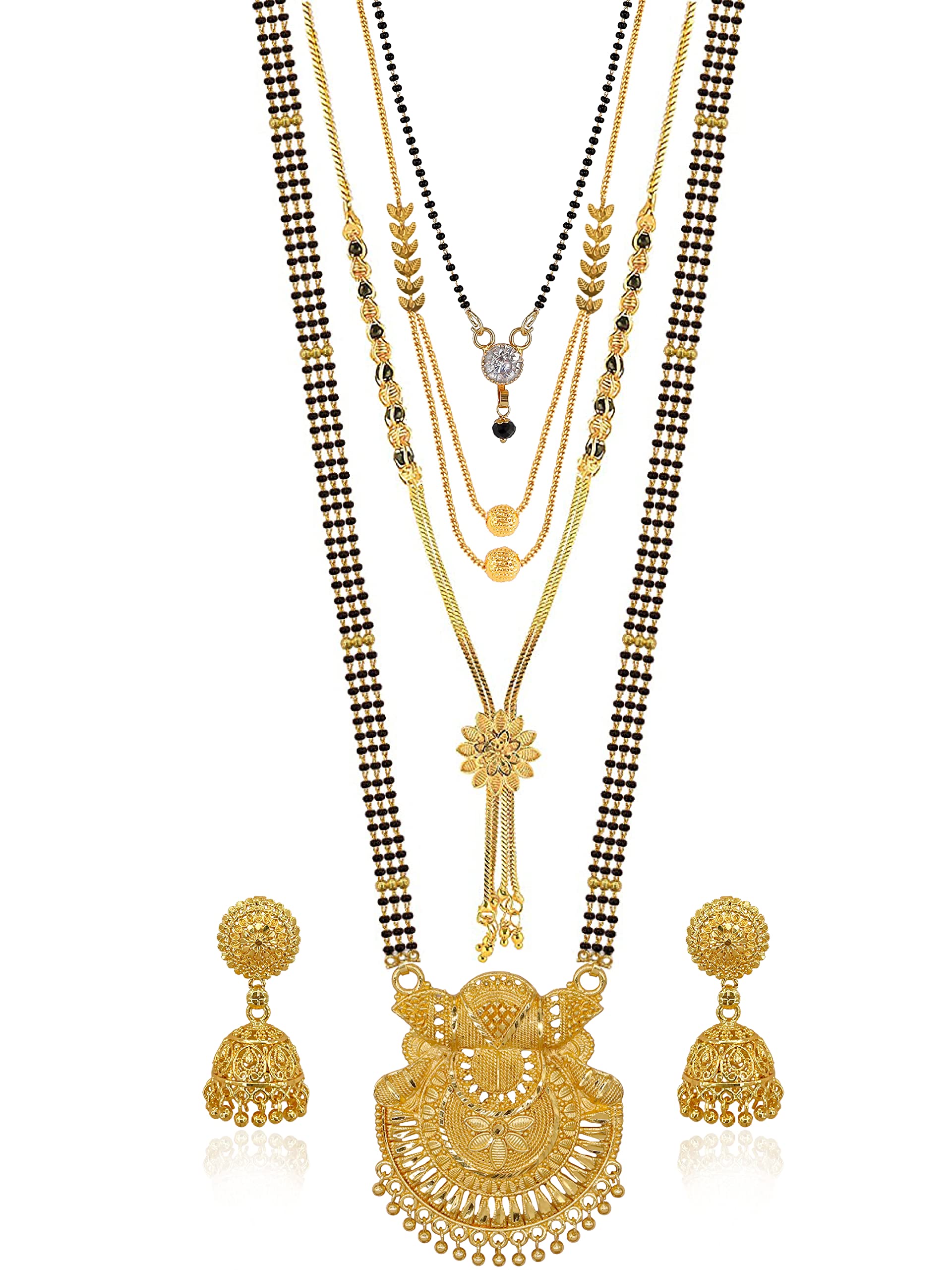 Brado Jewellery Traditional Combo of 4 Gold plated 30 inch Long and 18 inch Short Mangalsutra/tanmaniya/nallapusalu With 1 Pair of Earrings for women and girls (B0BH2DYD4H) Amazon Price History, Amazon Price Tracker