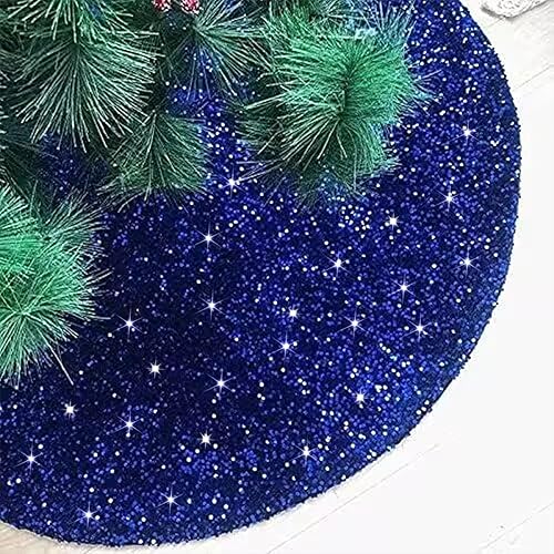 FUHSY Falda de palmera de Navidad de 21 pulgadas, falda de árbol de Navidad de terciopelo con lentejuelas, falda de árbol pequeño azul brillante,