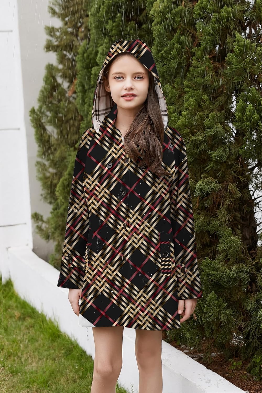 Betusline Girl's Waterproof Hooded Trench Coat Single Breasted Rain Jackets Outerwear, 2-14 Years - Image 2