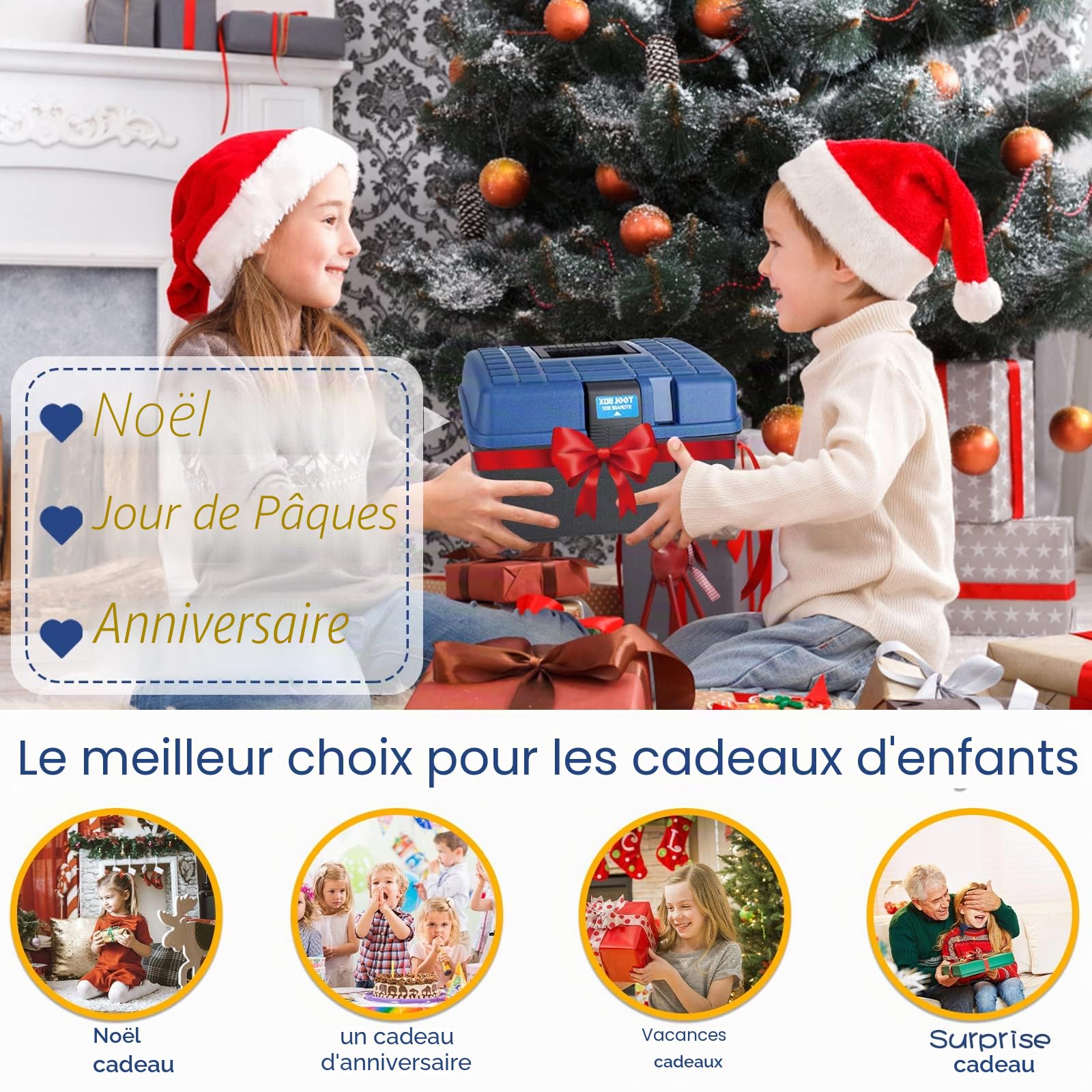 73 Pièces Jouet Outil pour Enfants, Outils de Construction et Accessoires, malette Outils Enfant, Boite a Outil avec Perceuse Électrique, Outils de Travail Jouet, pour Enfant 3 Ans+