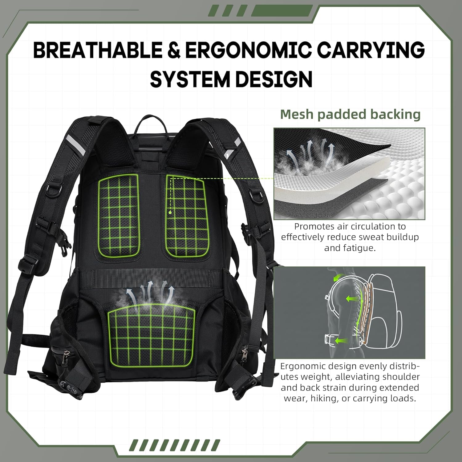 Timeet Tactical Backpack 45L for Men, Military Backpack 3 Day Assault Pack with U-Shaped Wide Opening, Water-Resistant Hiking Backpack for Travel Camping Survival Molle System (Black, 20 Inch)