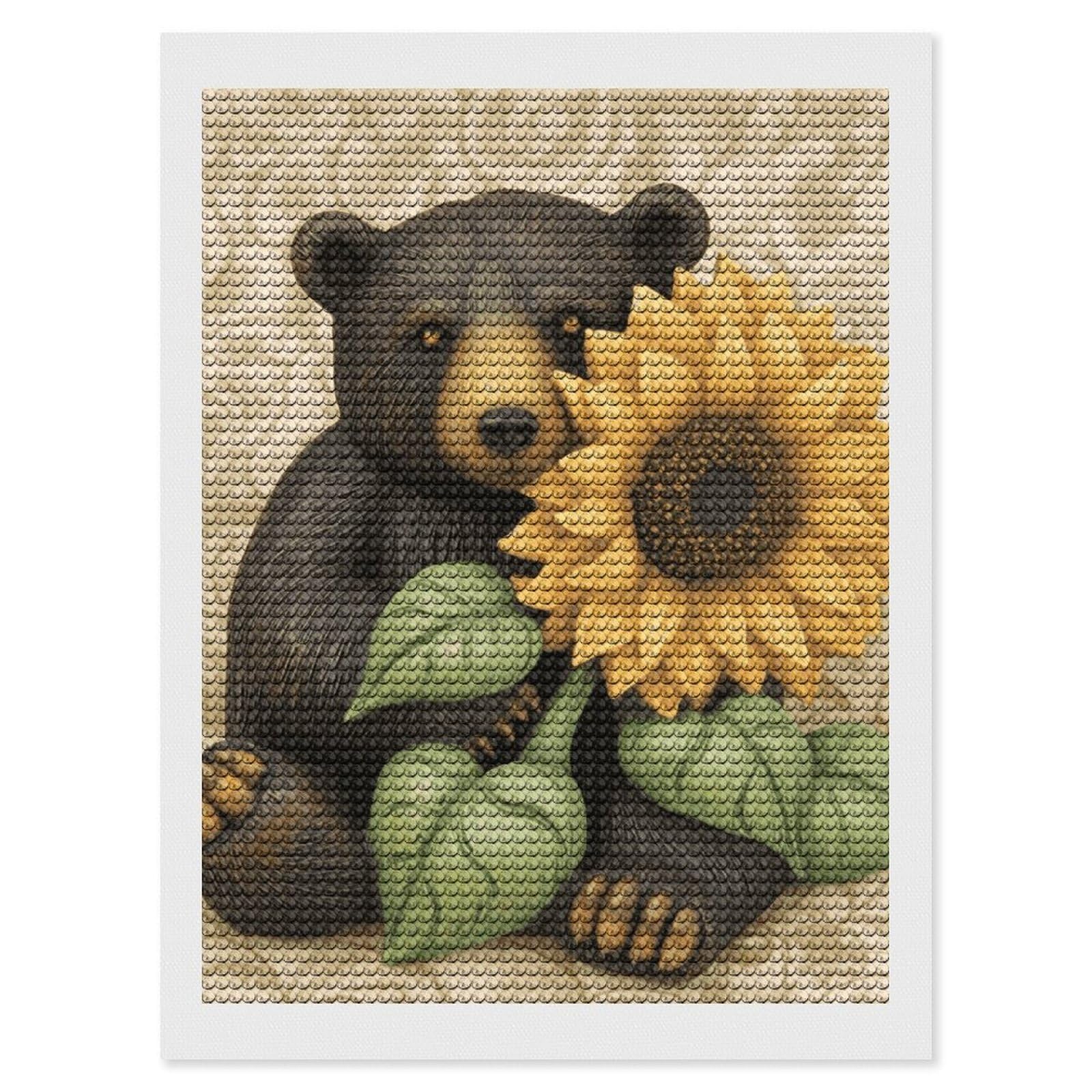 DWVTSLH Sunflower and Bear Diamond Painting Kits for Adults, Personalized Diamond Photo Art Full Drill, DIY 5D Diamond Art Painting Kits for Beginners, Home Wall Decor 12"x16"