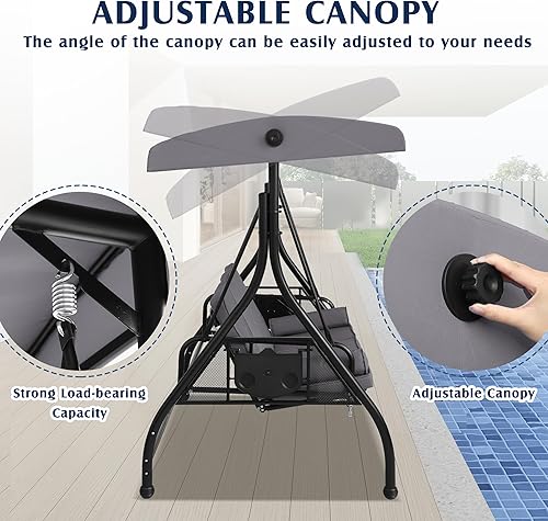 Miniatura 2 de Grepatio Columpio de porche al aire libre con toldo y soporte, columpio de patio para 3 personas para adultos, columpio convertible 2 en 1 con