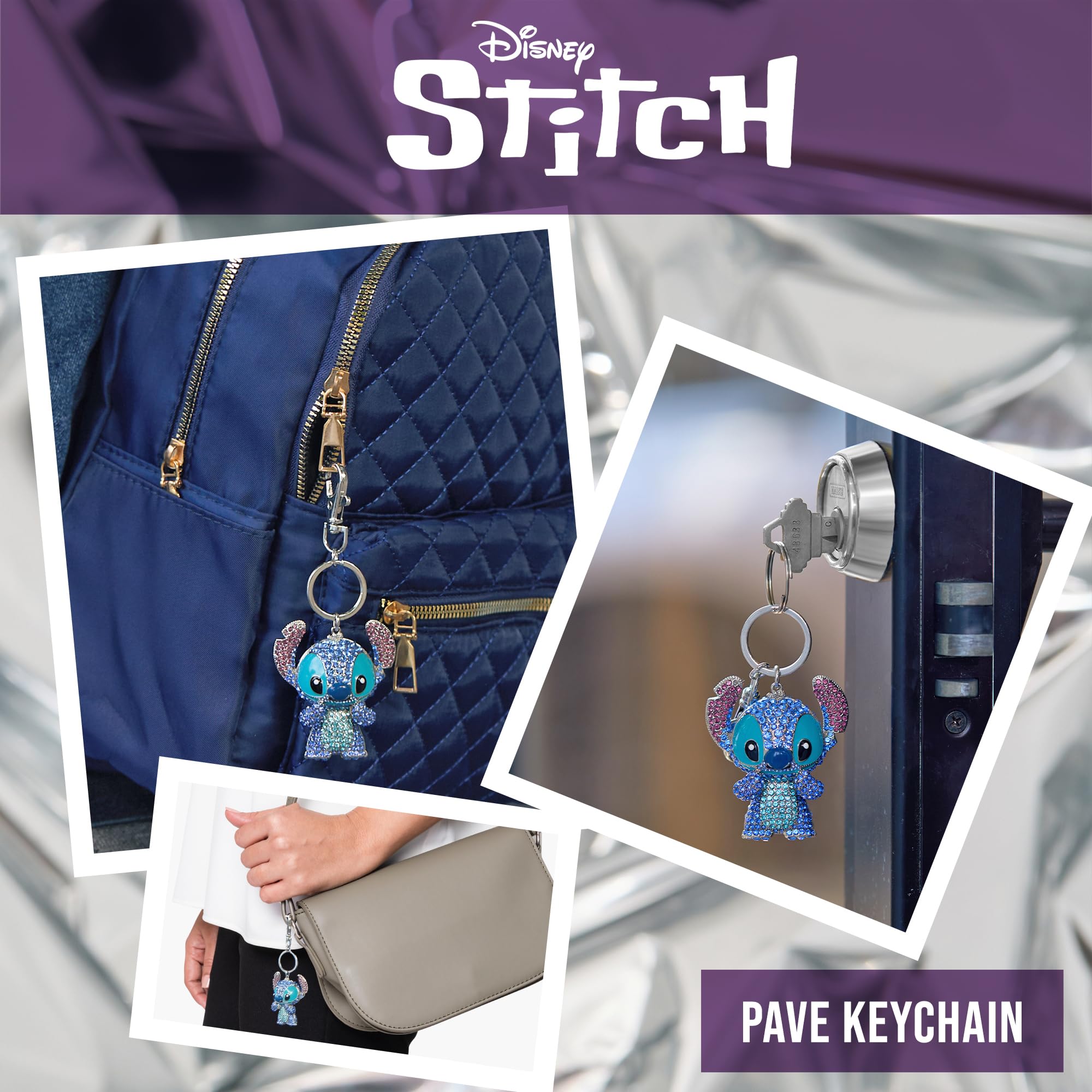 SALLY ROSE Stitch Keychain Official License, Multicolored Pave Crystal Stitch Bag Charm Key Chain, Mother's Day Gifts