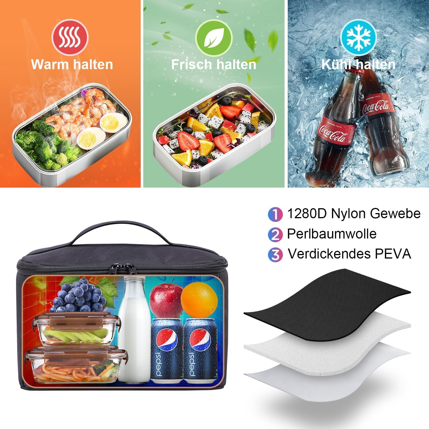 BERTASCHE Lunch Rucksack, Laptop Rucksack mit Kühltasche für 17,3 Zoll, 2-IN-1 Rucksack Herren für Taktisch Arbeit Schule Picknick Uni, Schwarz