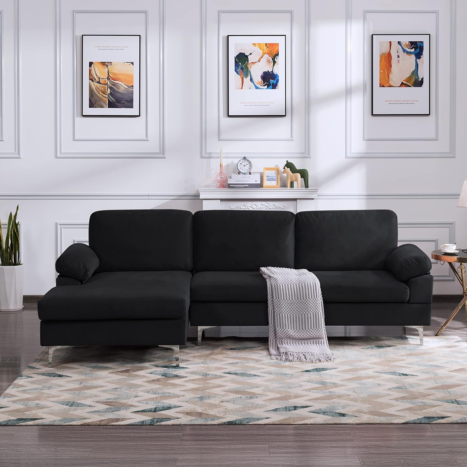 ERYE Modern Velvet Sofa with Left Lounge Chaise, LShaped Corner
