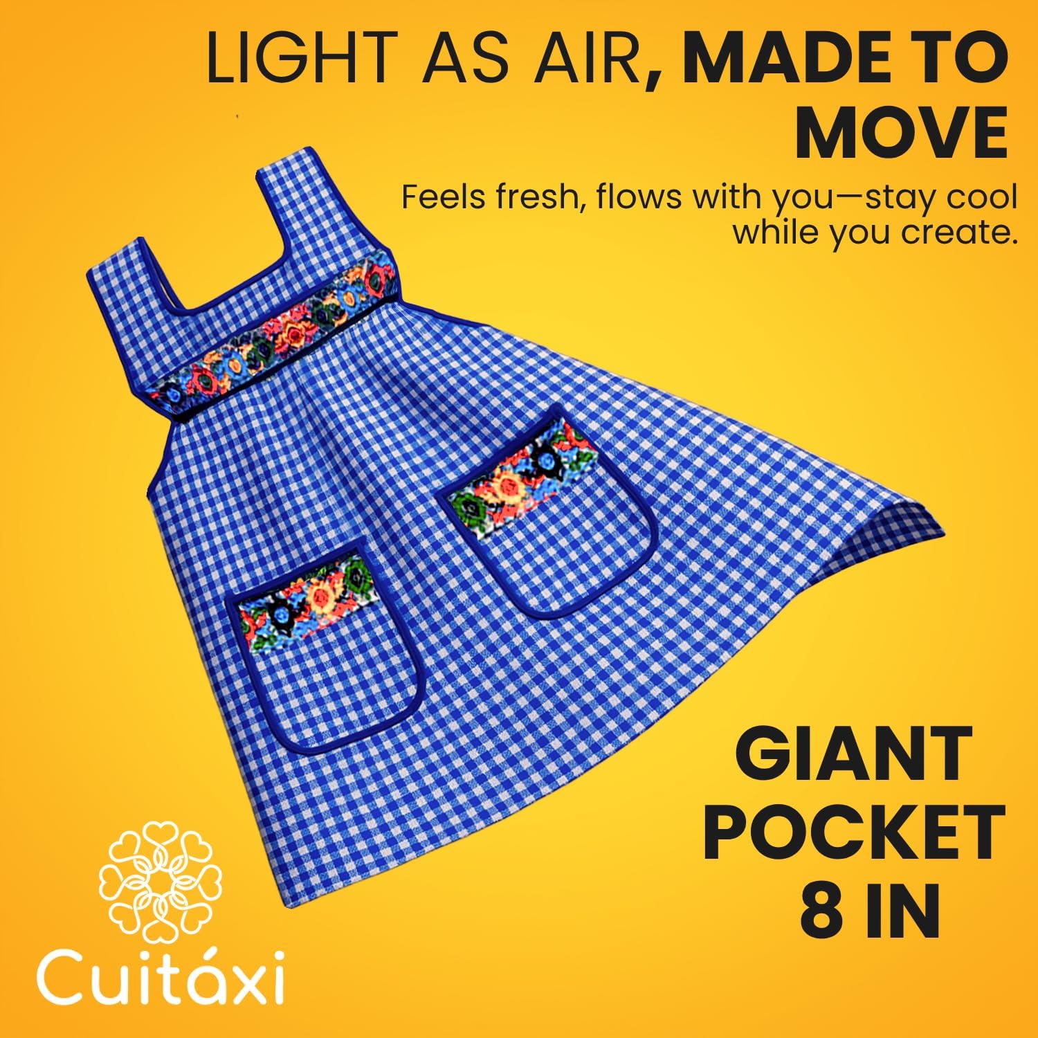 Cuitáxi Traditional Mexican apron for women with deep pockets and beautiful flower embroidery 1 piece - Mandiles para mujer - Image 4