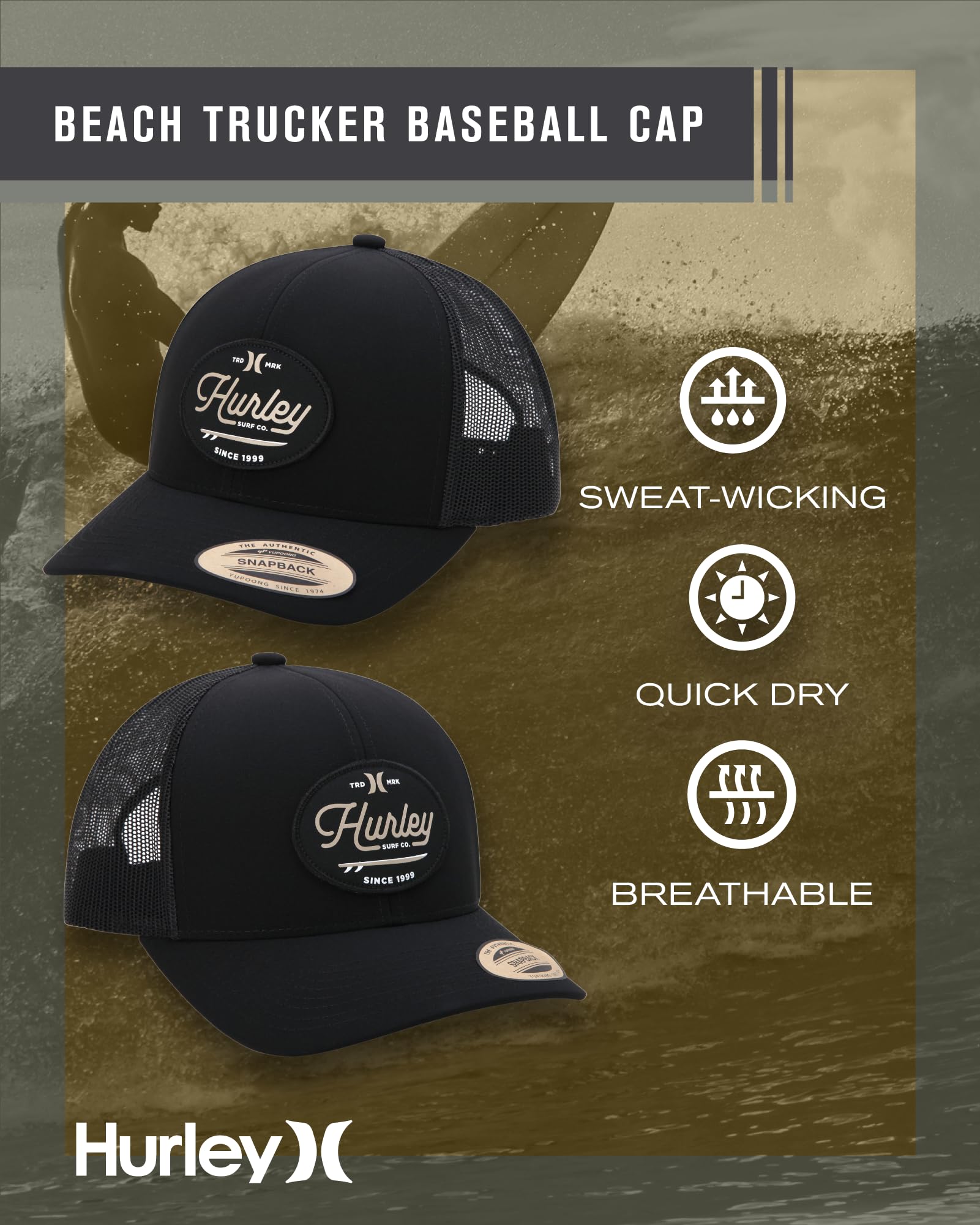 Hurley Cappello da uomo – Beach Break Trucker resistente all'acqua