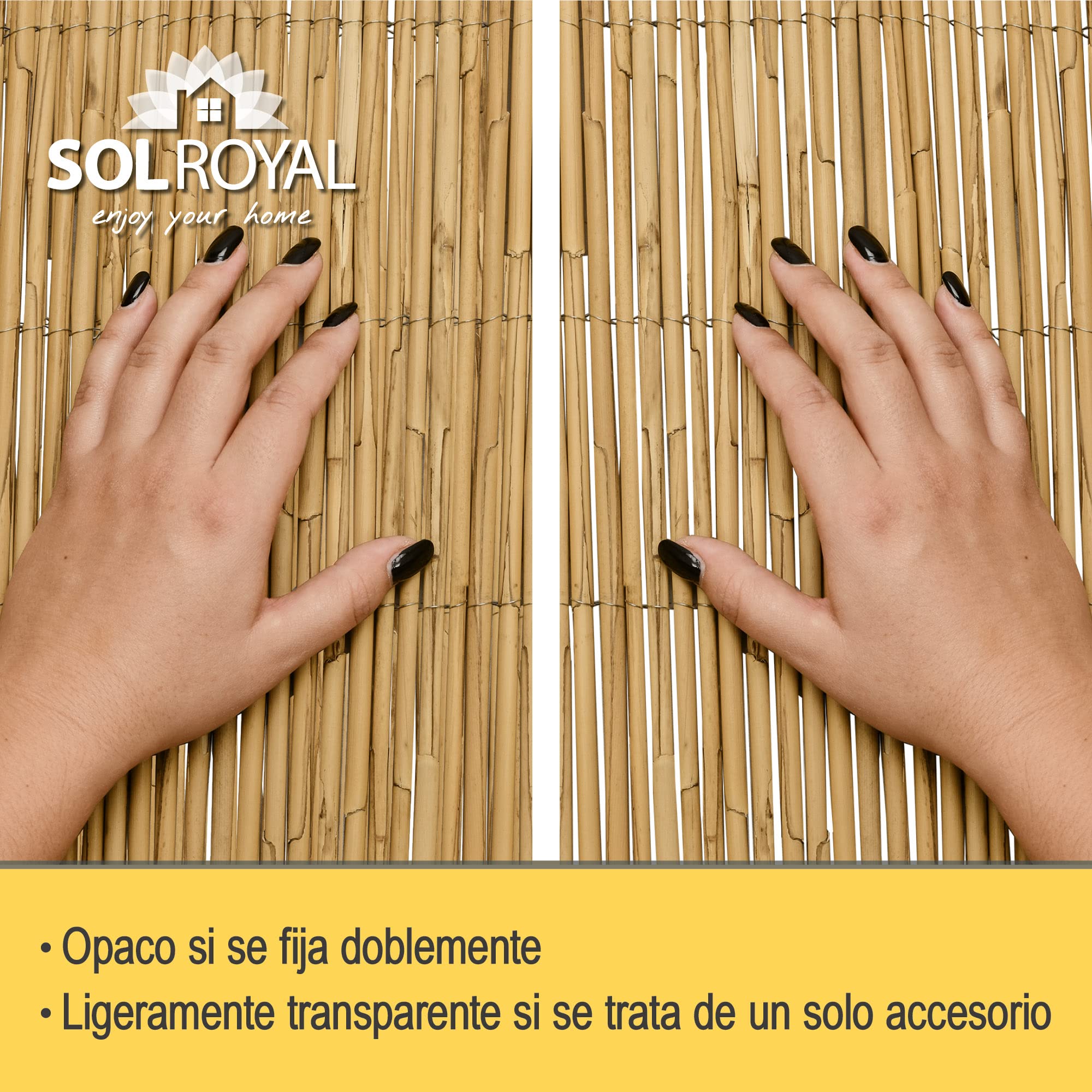 Sol Royal estera jardín de caña natural junco protección visual balcones | 140x600cm (A x L) para valla o balcón terrazas barandas privacidad cañizo pantalla interior exterior SolVision S36