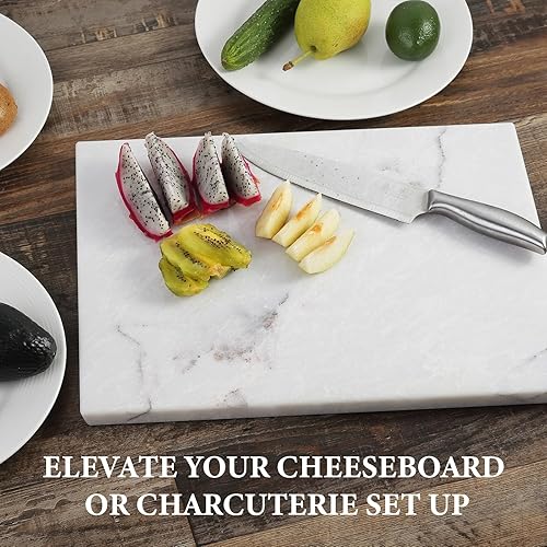 Miniatura 6 de Koville Tabla de cortar de mármol para cocina, tabla grande de quesos de losa de mármol de 16 x 12 pulgadas, tabla de servir rectangular para