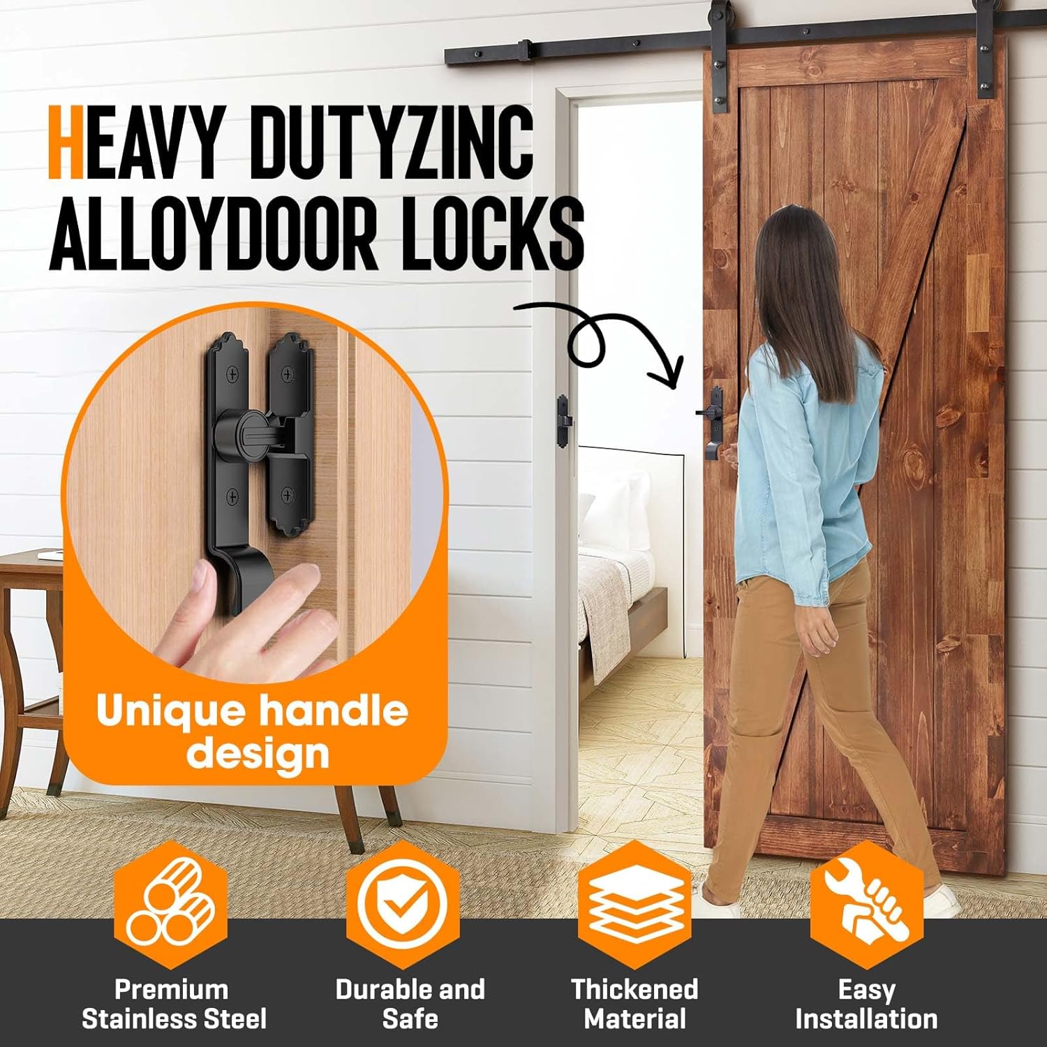 90/180 Degree Barn Door Latch, Heavy Duty Hardware Sliding Screen Door Lock, Sliding Latch Lock with Handle for Bathroom, Bedroom, Cabinets, Garden, Garage, Outdoor (90 Degree Black-1pcs)