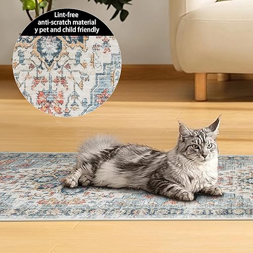 Miniatura 6 de Alfombra de pasillo de 2 x 6 pies, alfombra vintage lavable de 2 x 6 pies, antideslizante, sin pelusas, tapete para pasillo de cocina, tapete para