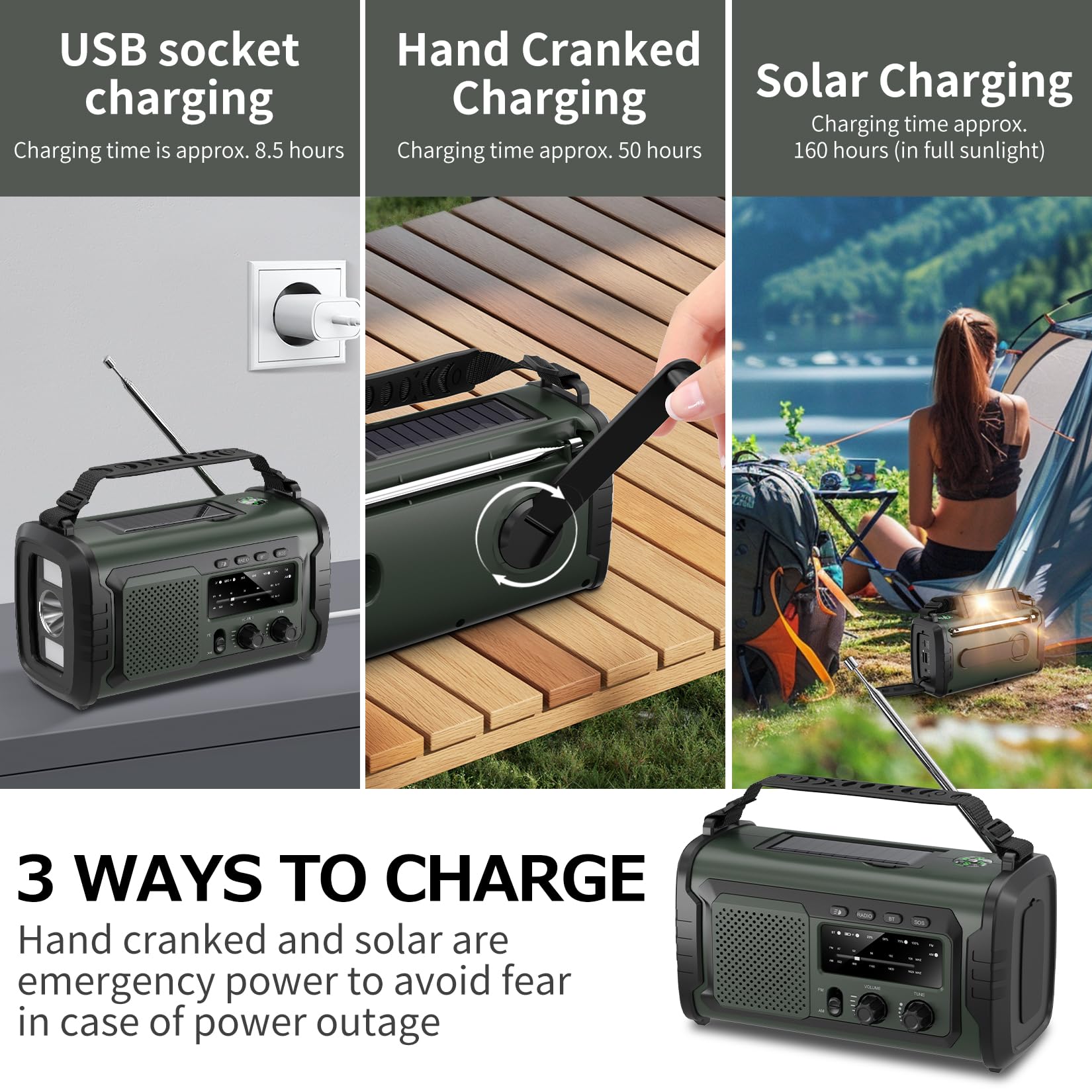 27000mAh Radio Survie, FM/AM Radios Solaire Survie avec Bluetooth 5.1/Alarme SOS/Boussole/Lampe De Poche, Radio Dynamo pour La Préparation en Plein Air Aux Catastrophes Naturelles