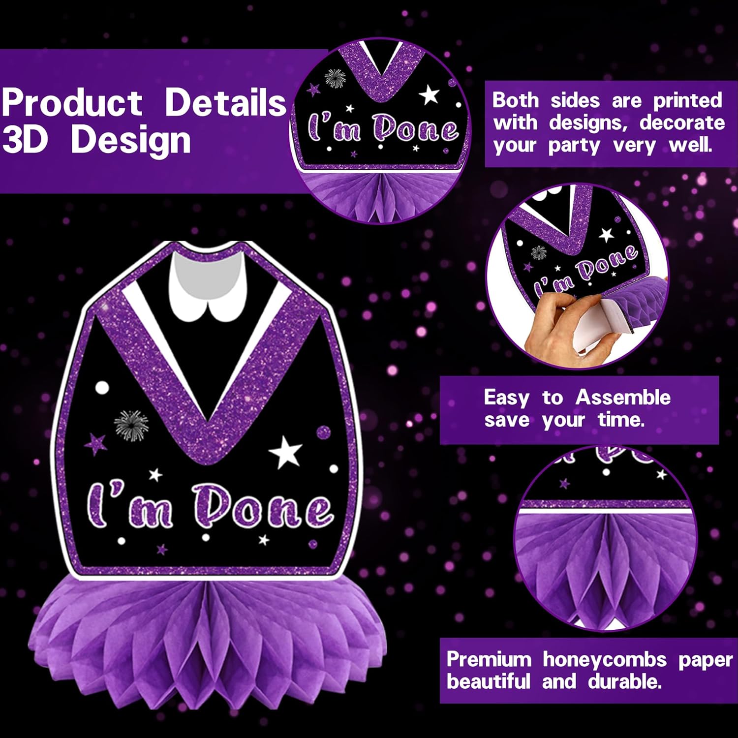 DARUNAXY Black Purple Graduation Party Decorations, Purple Class of 2026 Graduation Banner, 2026 Congrats Grad Honeycomb Hanging Swirl Confetti Balloon Congratulations Graduates Party Supplies(25PC)