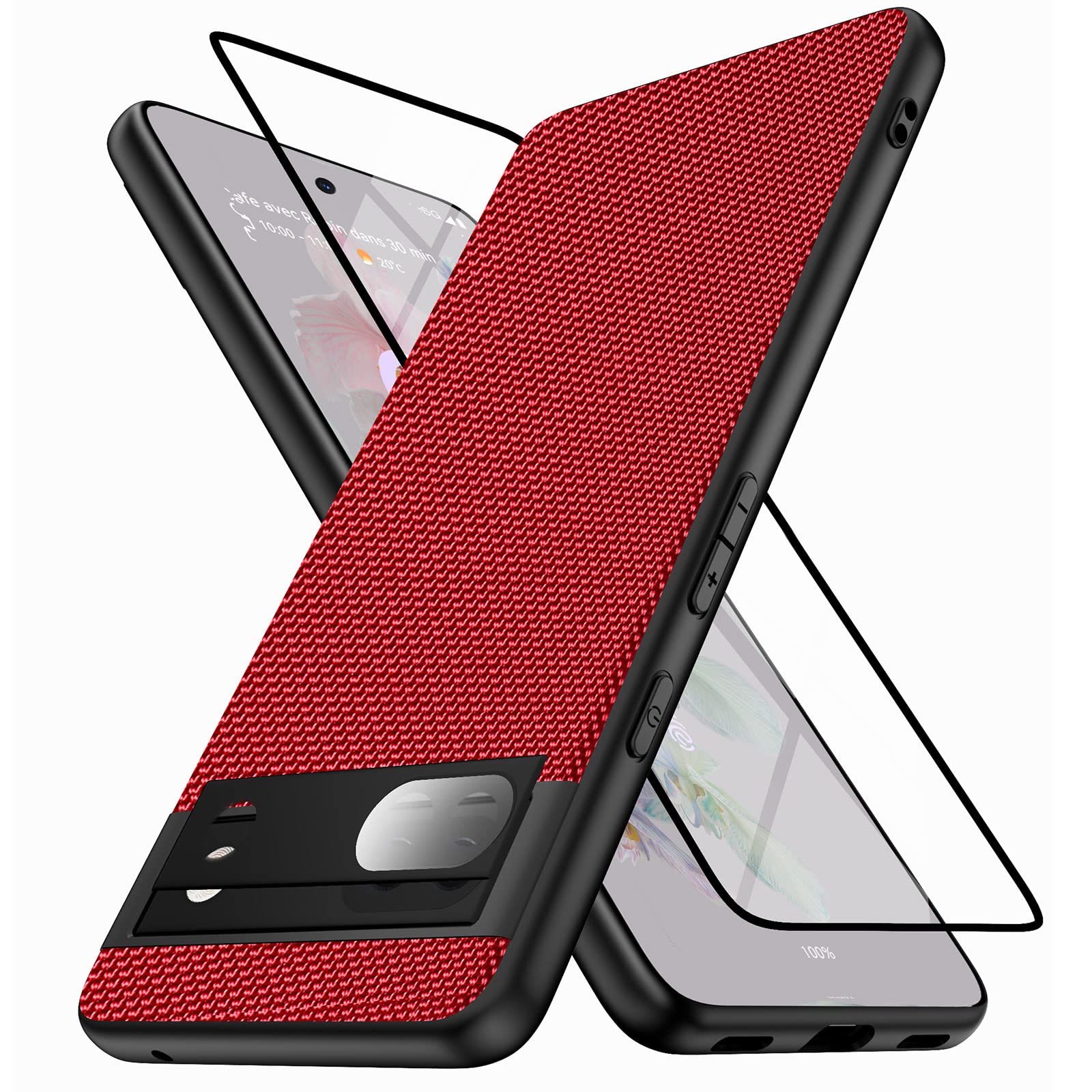 Designed for Google Pixel 6a Case with 2 Pack Screen Protector + 2 Pack Camera Lens Protector, Shockproof Protection Nylon Back & Soft Edge Slim Protective Phone Cover for Pixel 6A 5G - Red