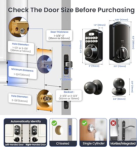 Miniatura 9 de Veise VE012W-K - Cerradura inteligente de huellas dactilares WiFi integrada con 2 perillas, no necesita concentrador, control remoto con aplicación,