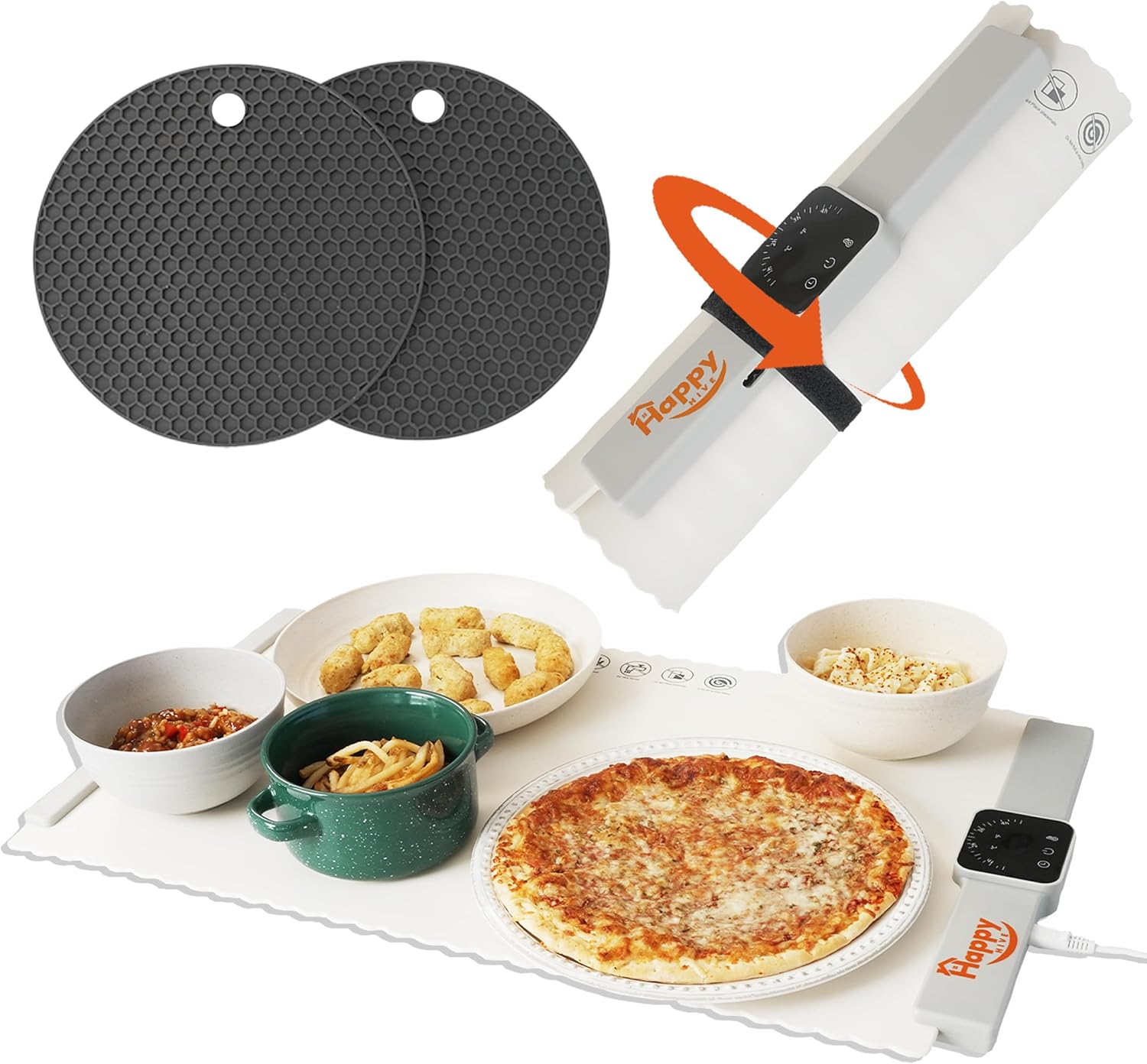 food warming mat - electric heating pad for keeping meals warm - foldable mat - easy to clean - food warmer for buffet, restaurants, house parties - adjustable temperature (beige)