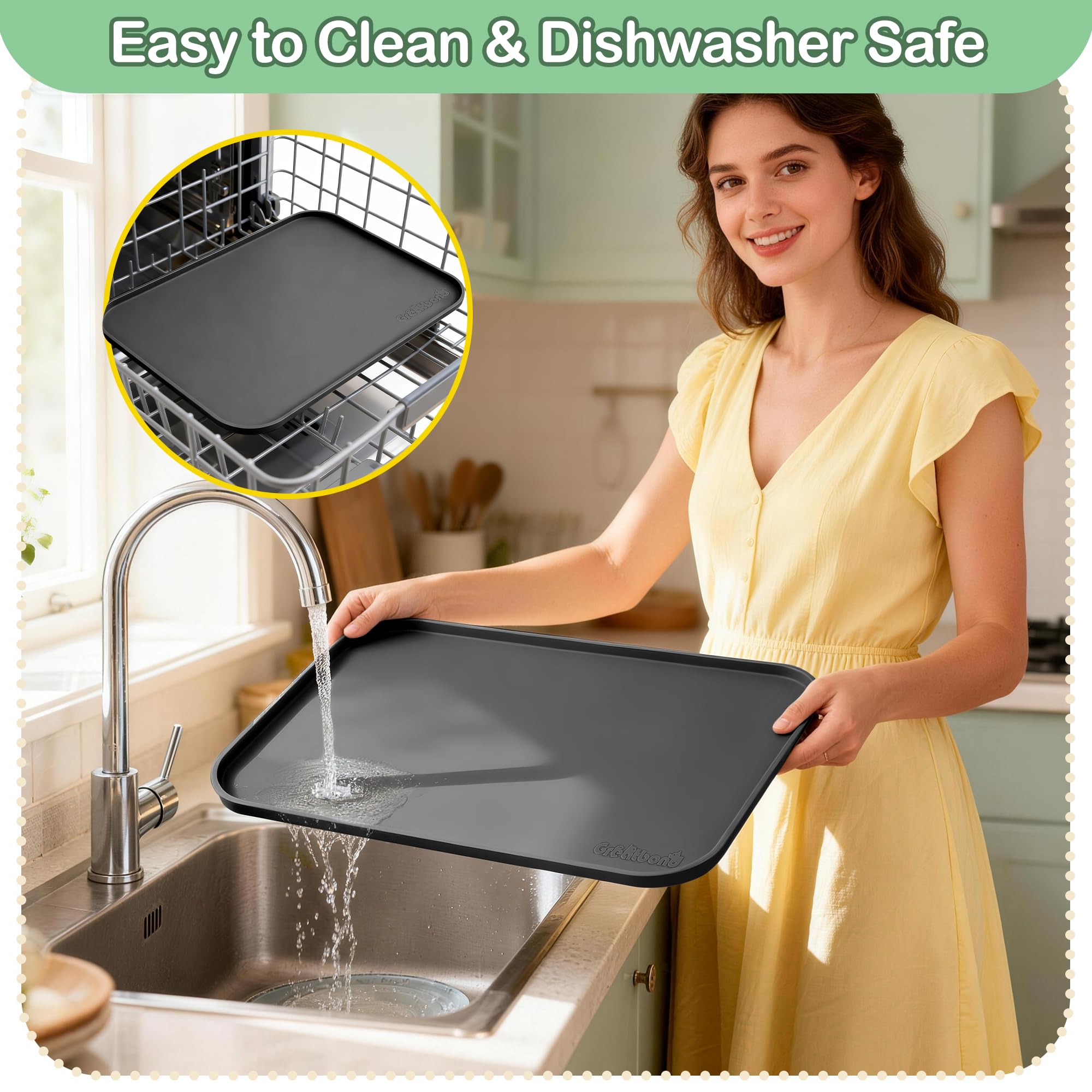 Tapis d'alimentation en silicone 100 % imperméable, résistant à la déformation, bord surélevé sans BPA, set de table antidérapant avec rebord haut pour éviter les déversements, passe au
